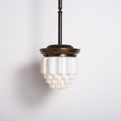 Large Art Deco Geometric Jelly Mould Opaline Glass Pendant Lights Set of Three