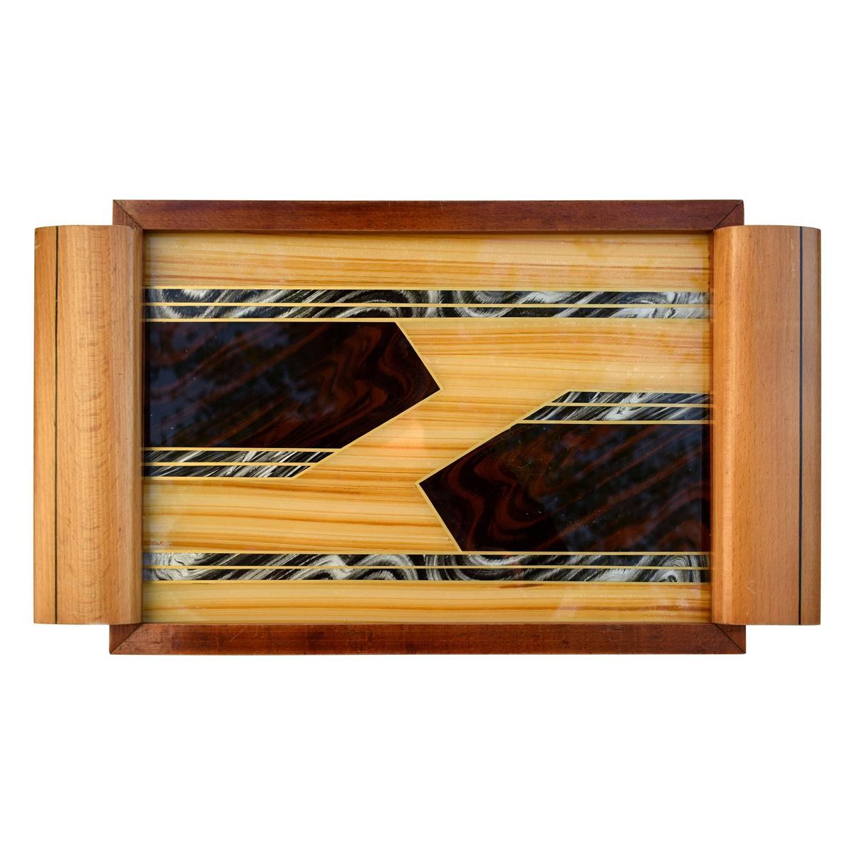 Large Art Deco Geometric Reverse Painted Tray, French, circa 1930
