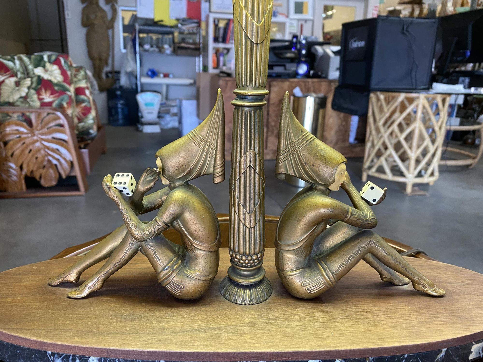 Large Art Deco Gerdago Pixie Girl Harlequin Figurine Table Lamp by JB Hirsch In Excellent Condition In Van Nuys, CA