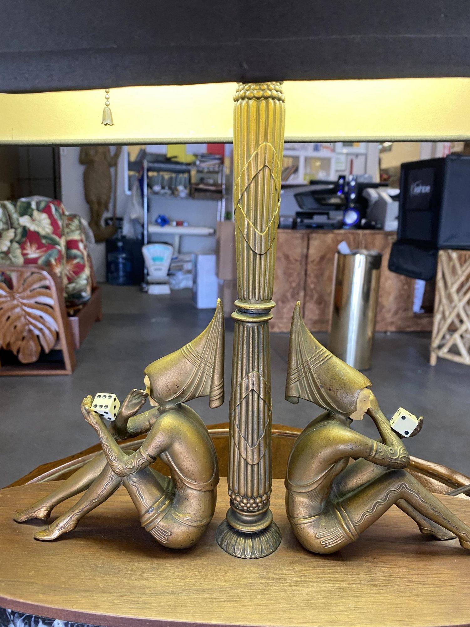 Mid-20th Century Large Art Deco Gerdago Pixie Girl Harlequin Figurine Table Lamp by JB Hirsch