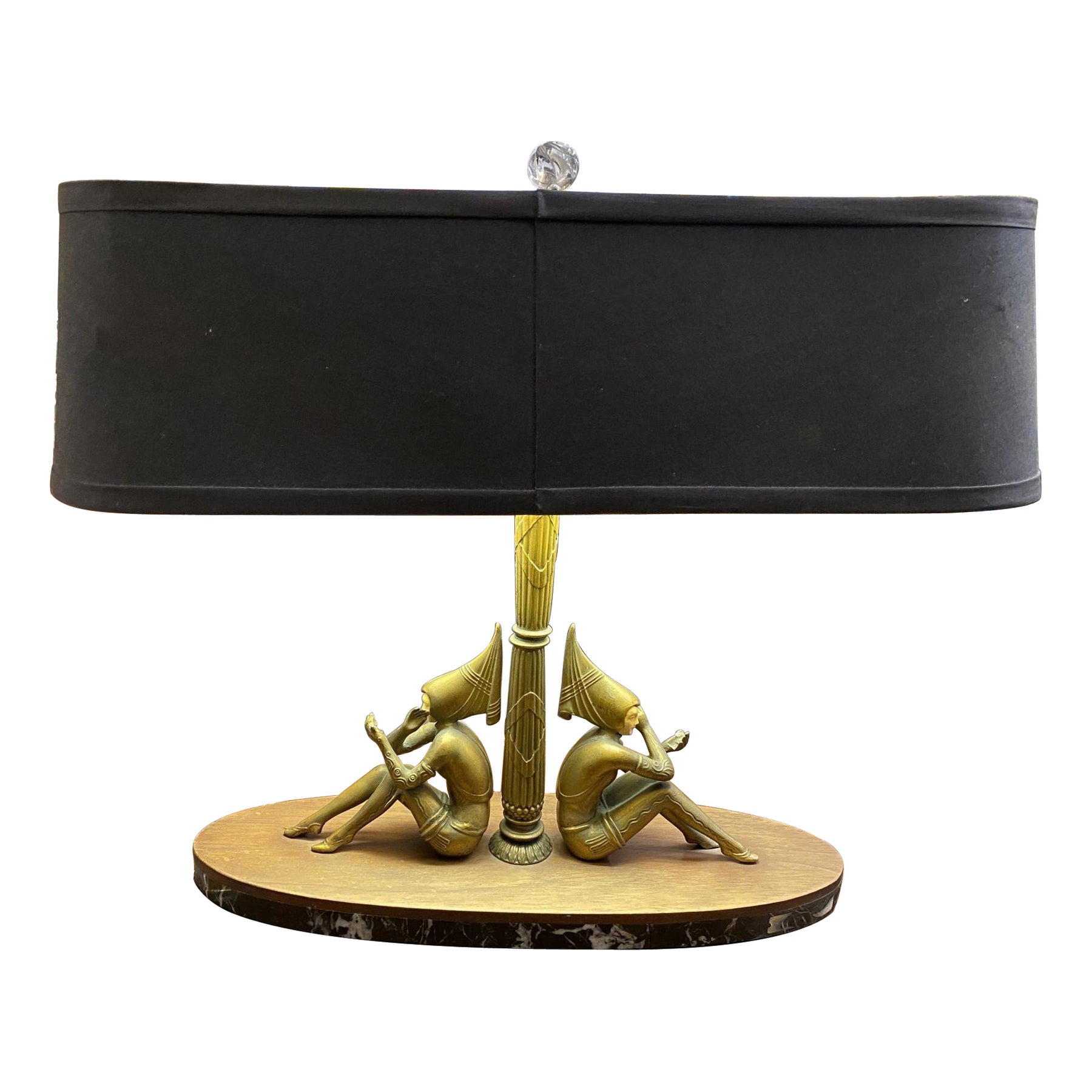 Large Art Deco Gerdago Pixie Girl Harlequin Figurine Table Lamp by JB Hirsch