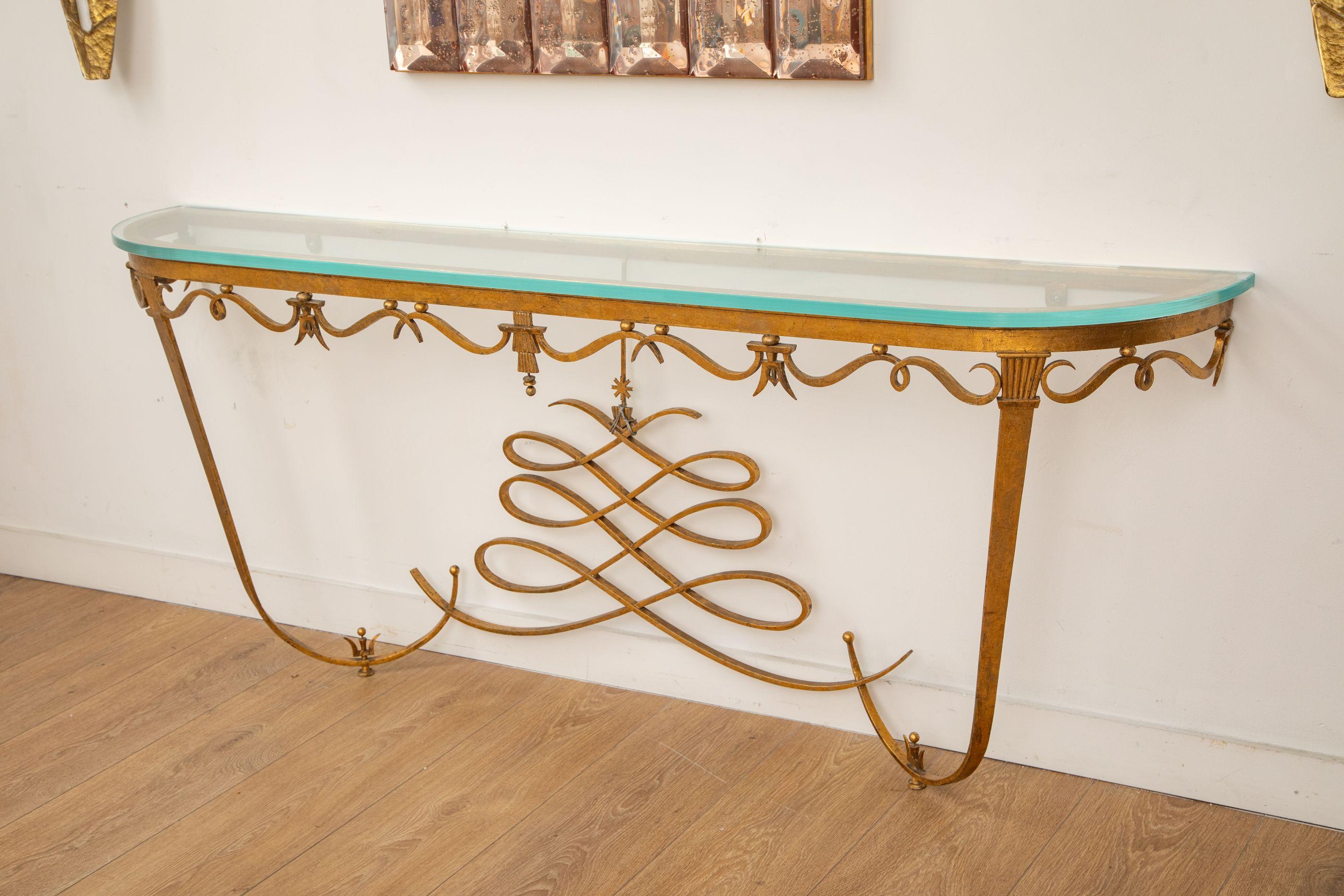 Large Art Deco Gilt Metal Console, France 1940's For Sale 3