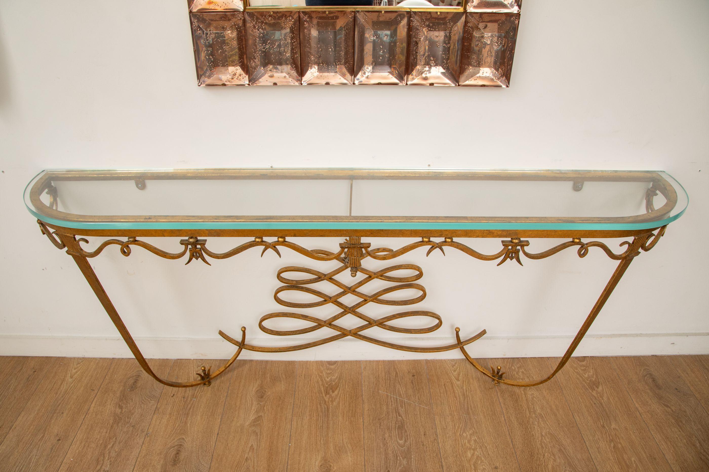 Forged Large Art Deco Gilt Metal Console, France 1940's For Sale