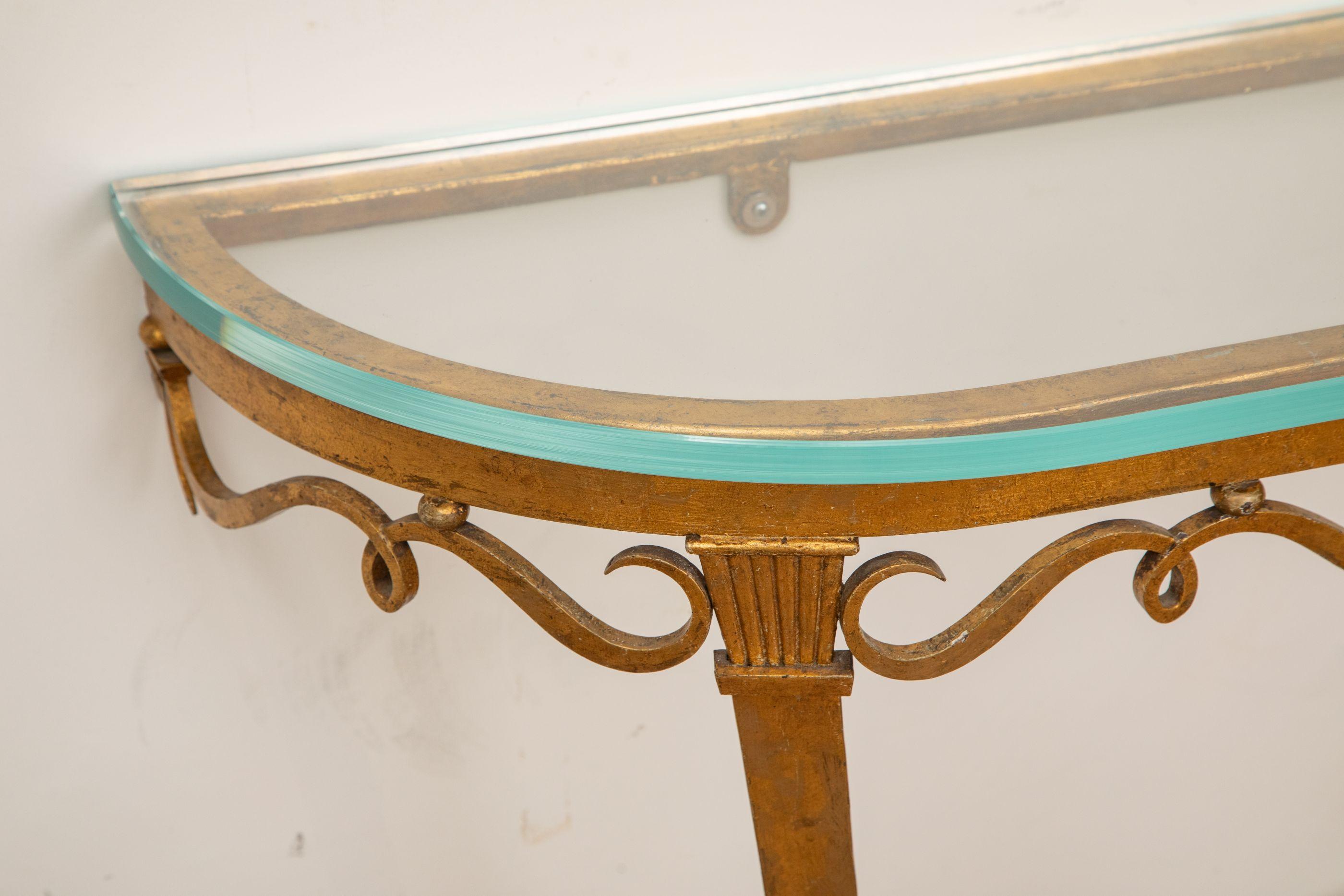 Large Art Deco Gilt Metal Console, France 1940's In Good Condition For Sale In Miami, FL