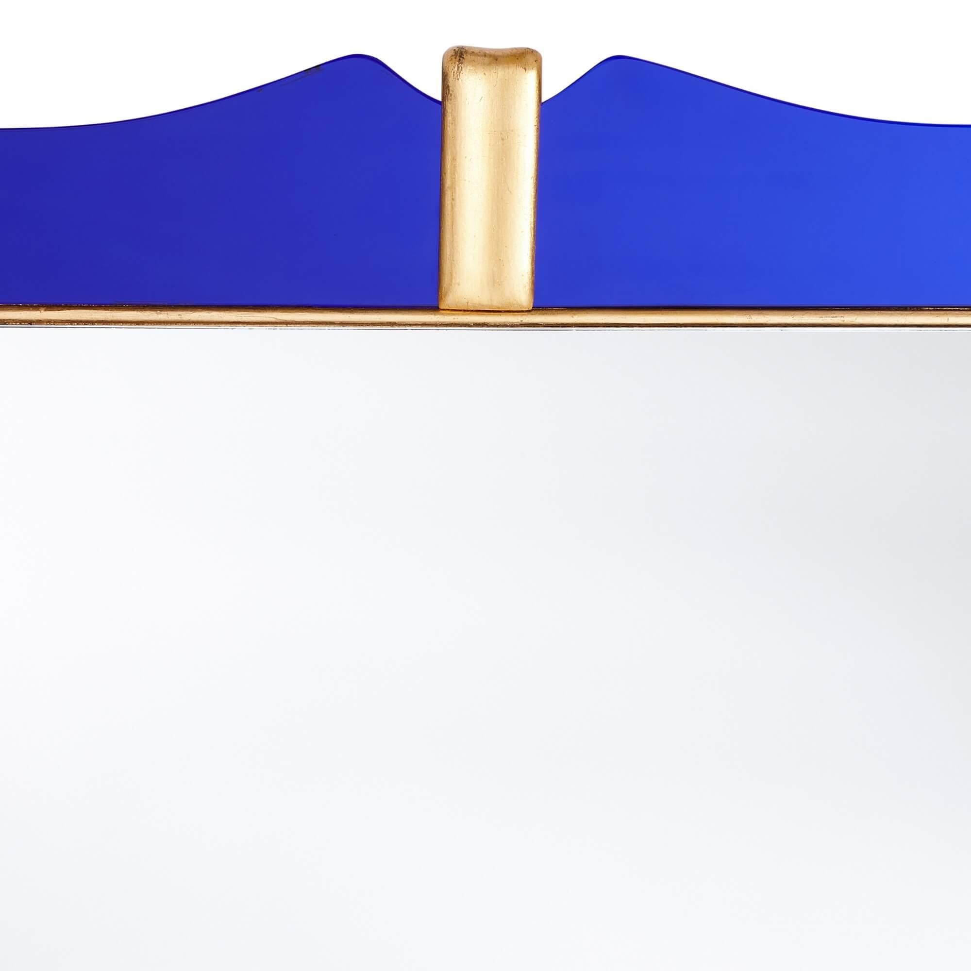 Européen Grand miroir Art Deco en verre et bois doré en vente