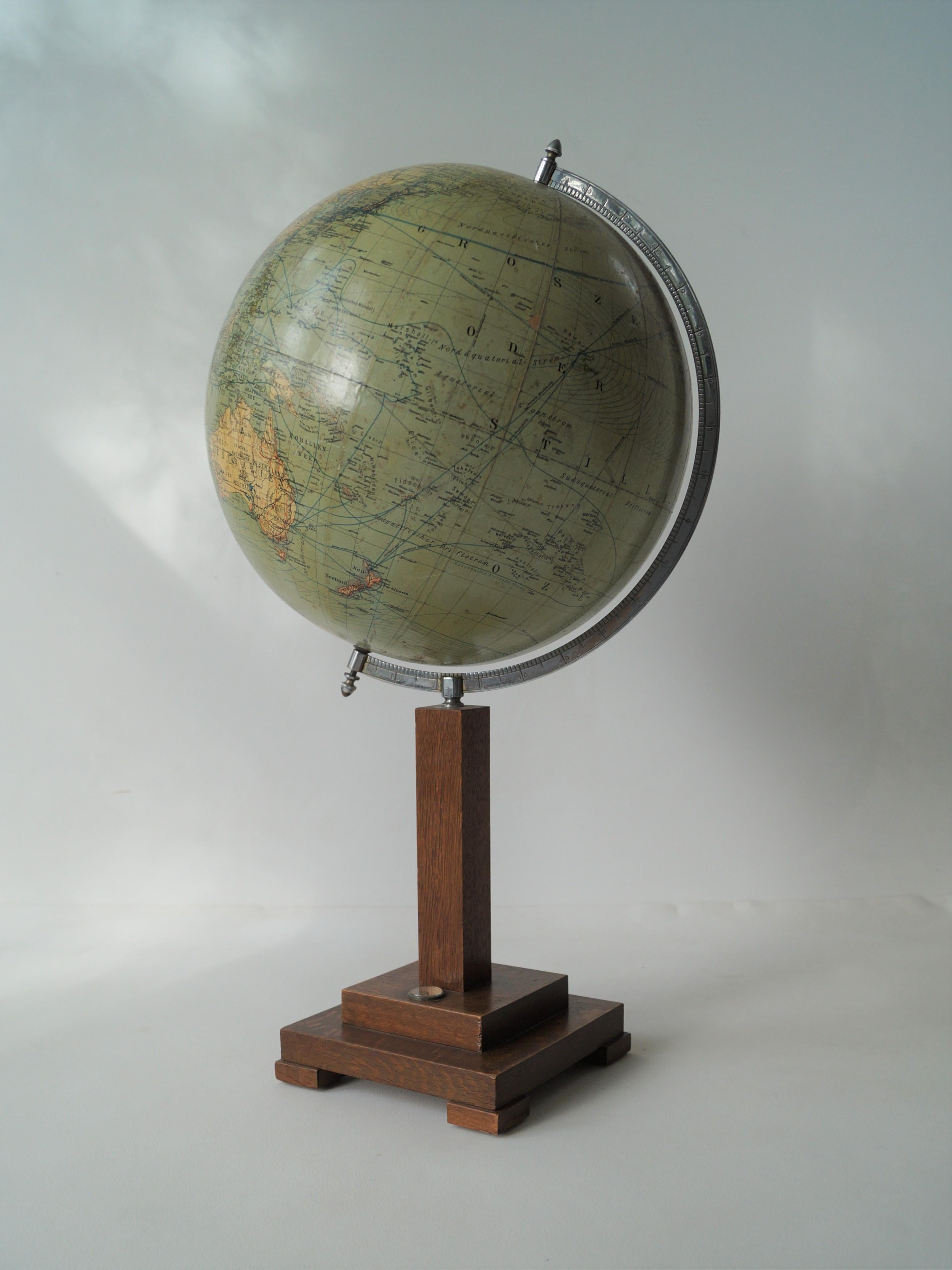Oak Large Art Deco globe by Columbus Erdglobus, 1930s