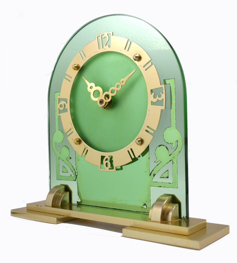 Large Art Deco Green Mirror Mantle Clock at 1stDibs green mantle