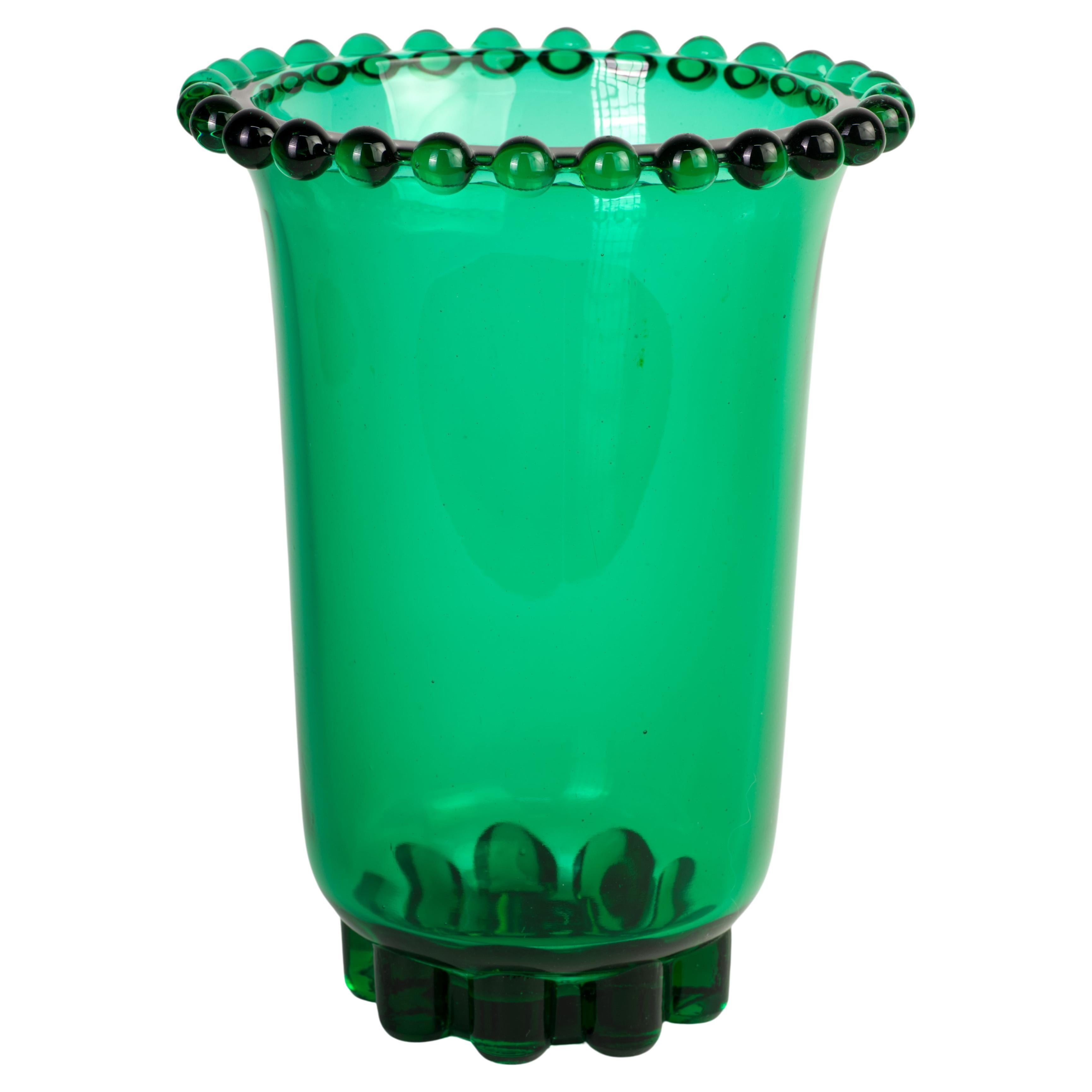 Large Art Deco Green Uranium Glass Vase, Glows in UV