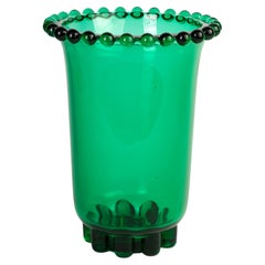 Large Art Deco Green Uranium Glass Vase, Glows in UV