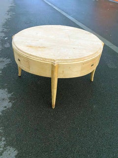 Large Art Deco Gueridon  in Raw Wood Opening with 4 Belt Drawers