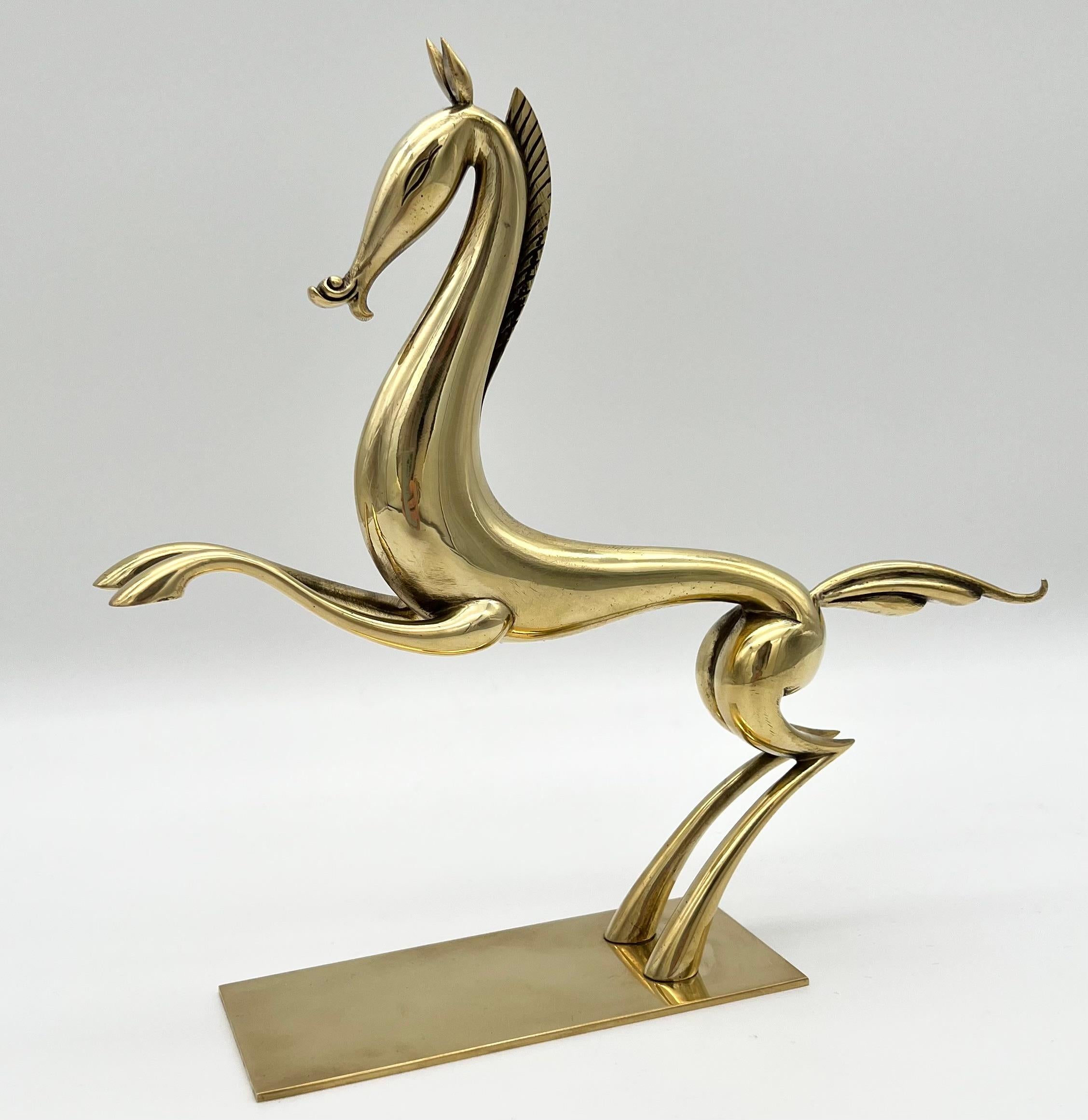 Austrian Large Art-Deco Hagenauer Brass Horse, Signed 