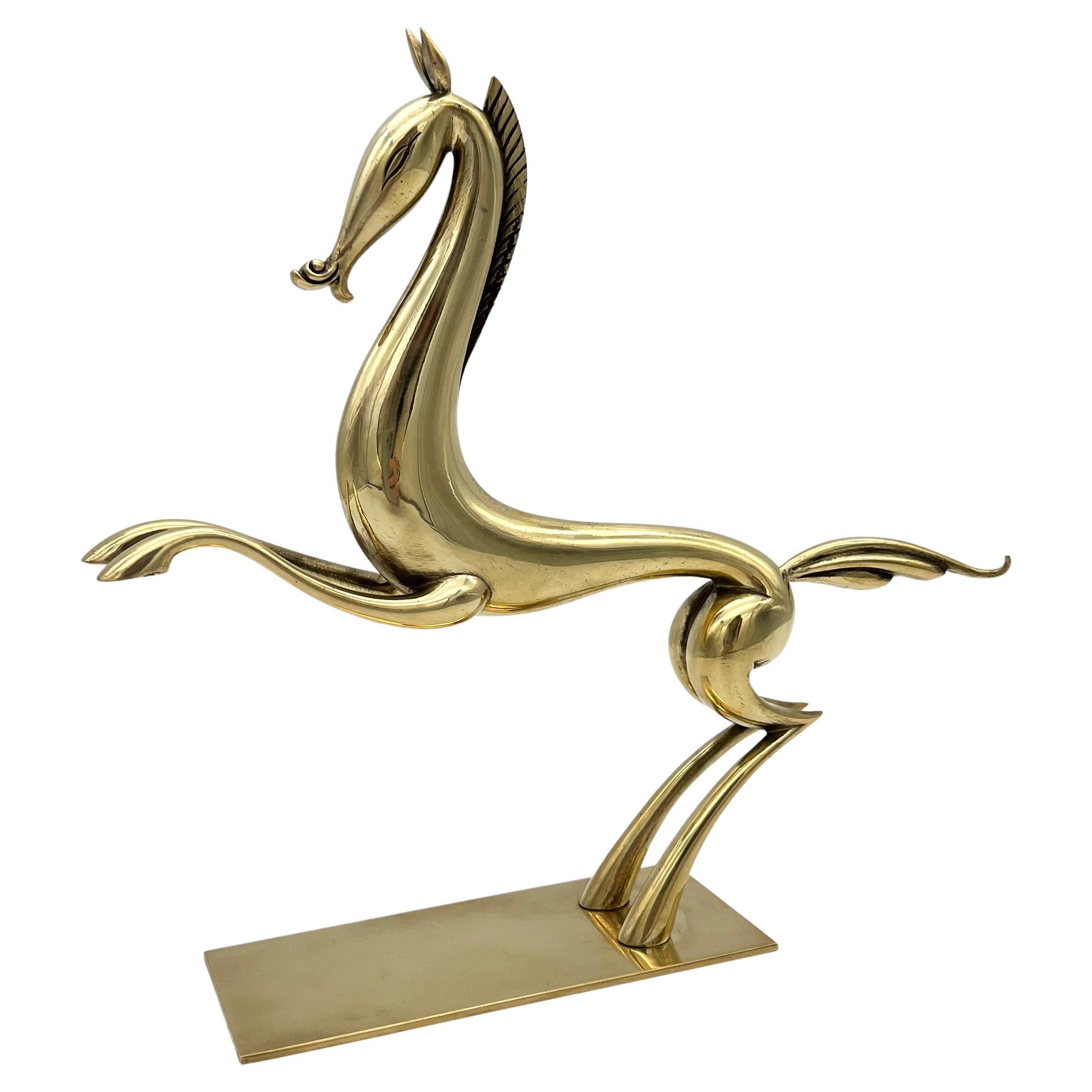 Large Art-Deco Hagenauer Brass Horse, Signed 