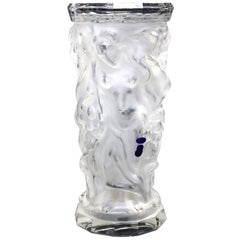 Large Art Deco Halama Czech Crystal Glass Figural Vase, Dancing Nymphs