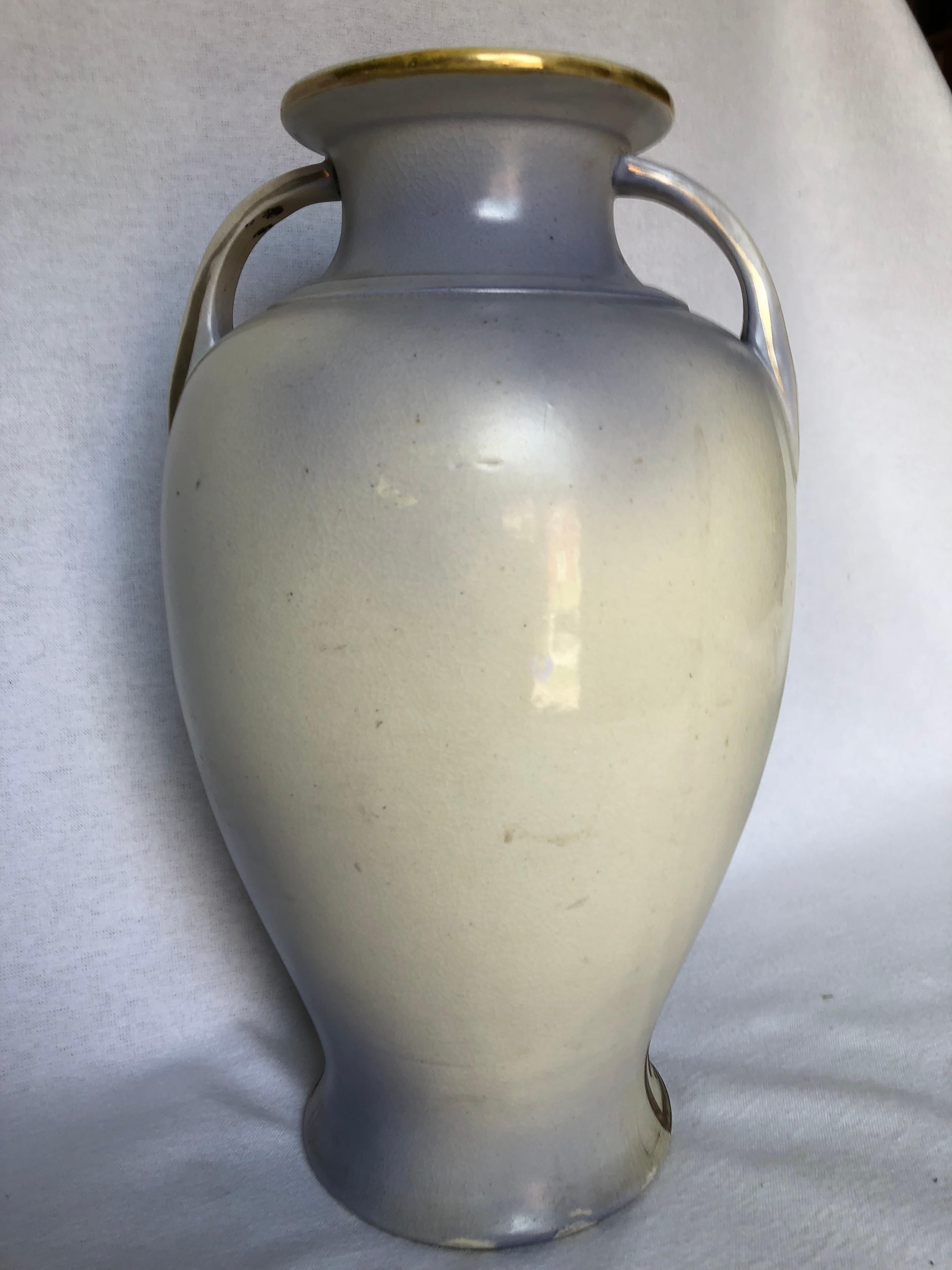 Unknown Large Art Deco Hand-Painted Two Handled Vase, Signed MM For Sale
