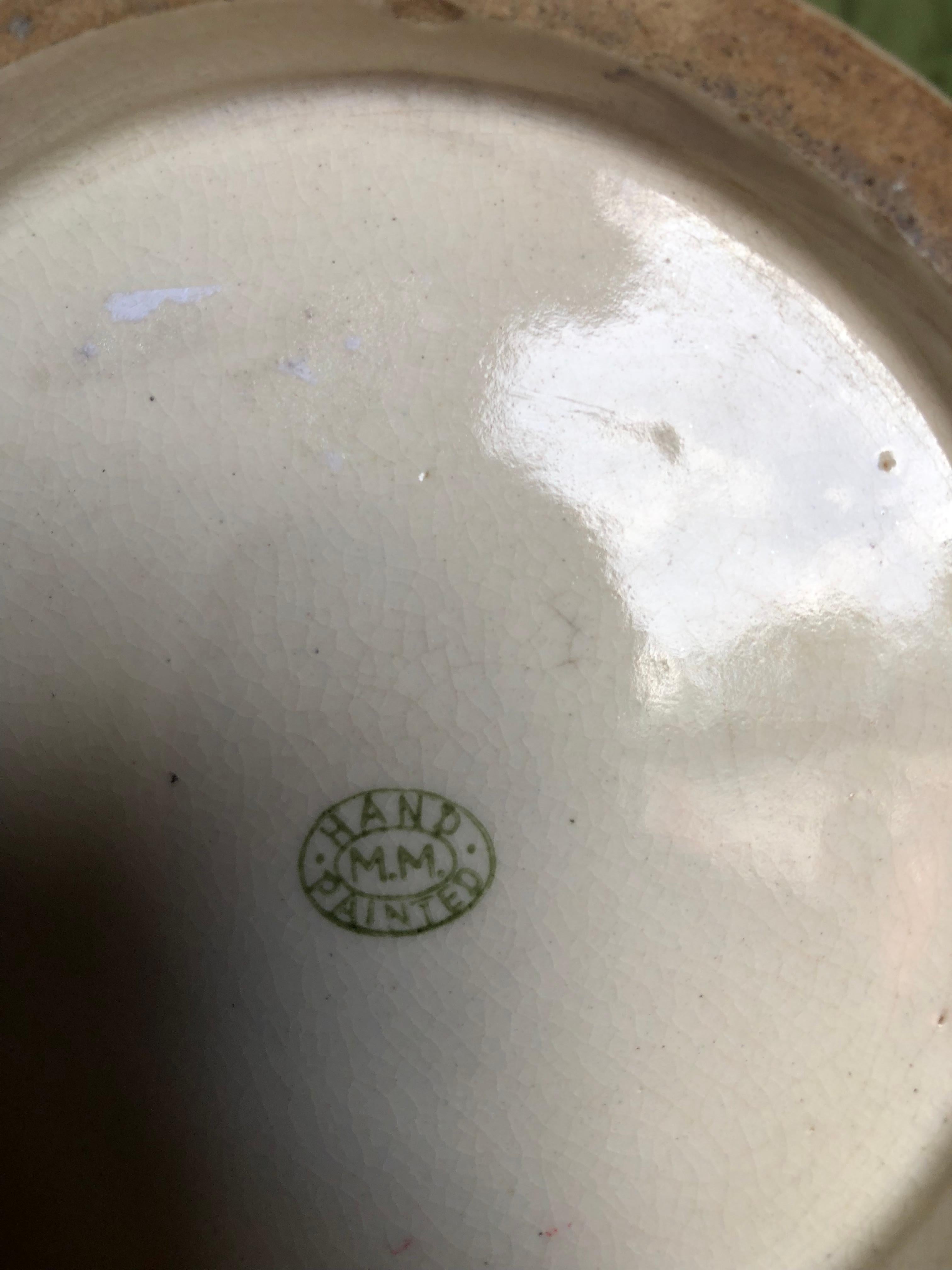 Large Art Deco Hand-Painted Two Handled Vase, Signed MM For Sale 1