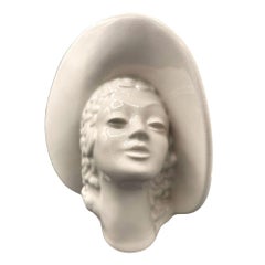 Large Art Deco Hat Lady Bust White Ceramic Planter by Royal Haeger