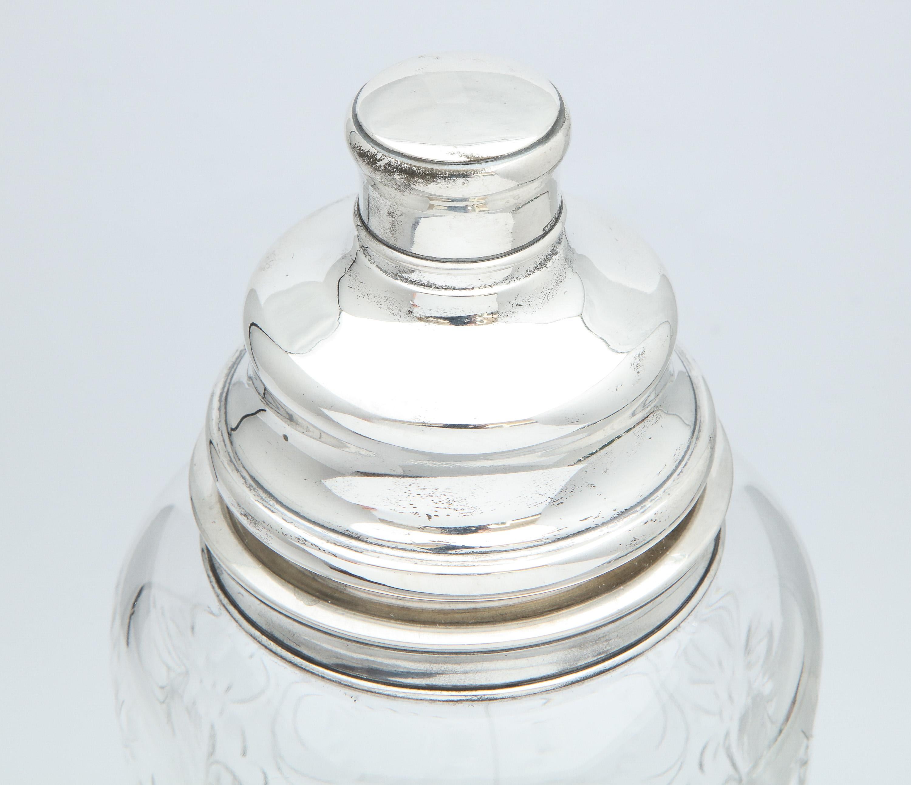 Large Art Deco Hawkes Sterling Silver-Mounted Wheel Cut Cocktail Shaker 3