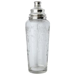 Large Art Deco Hawkes Sterling Silver-Mounted Wheel Cut Cocktail Shaker