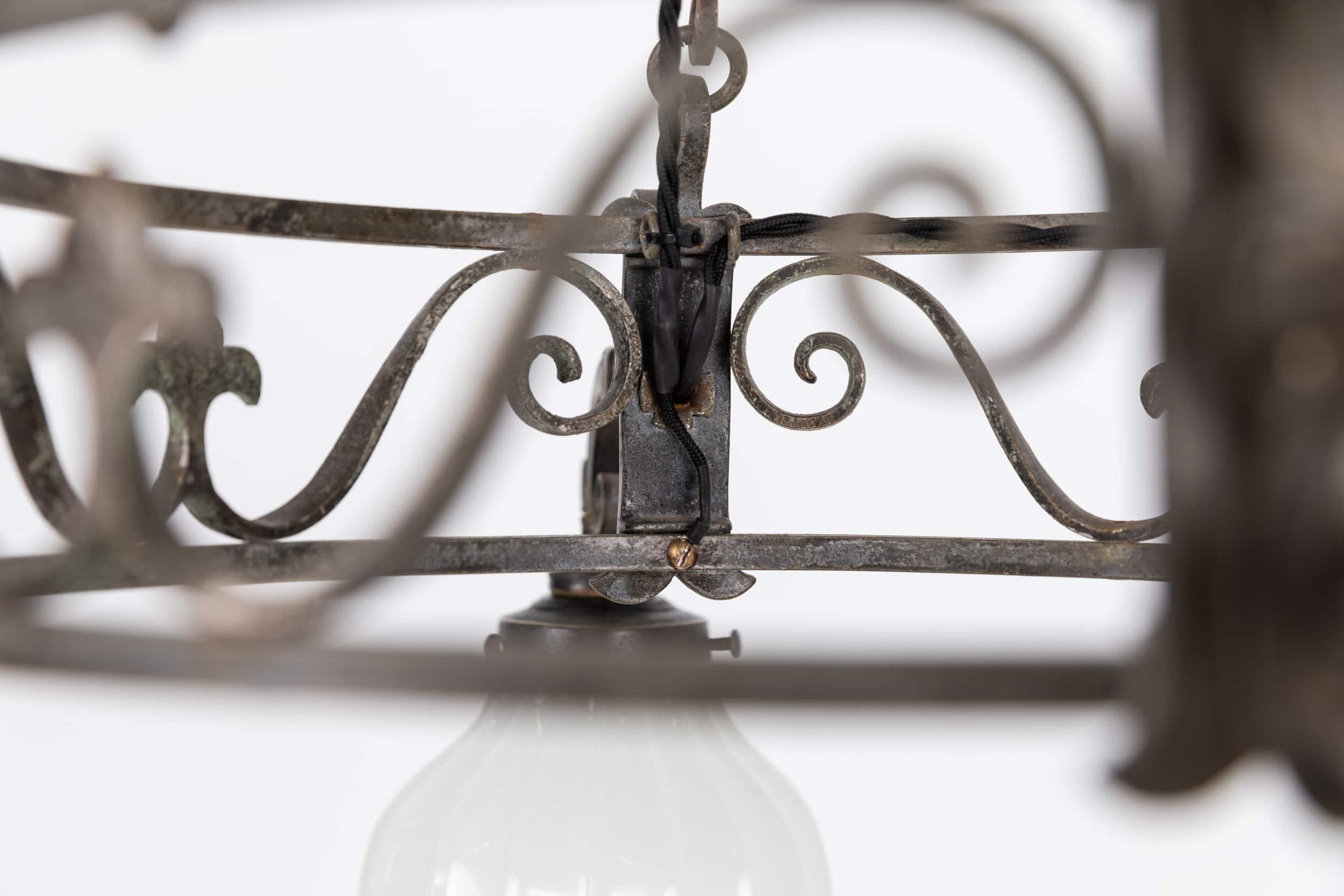 Large Art Deco Jefferson 'Moonstone' Milk Chandelier Light Pendant, C.1930 1