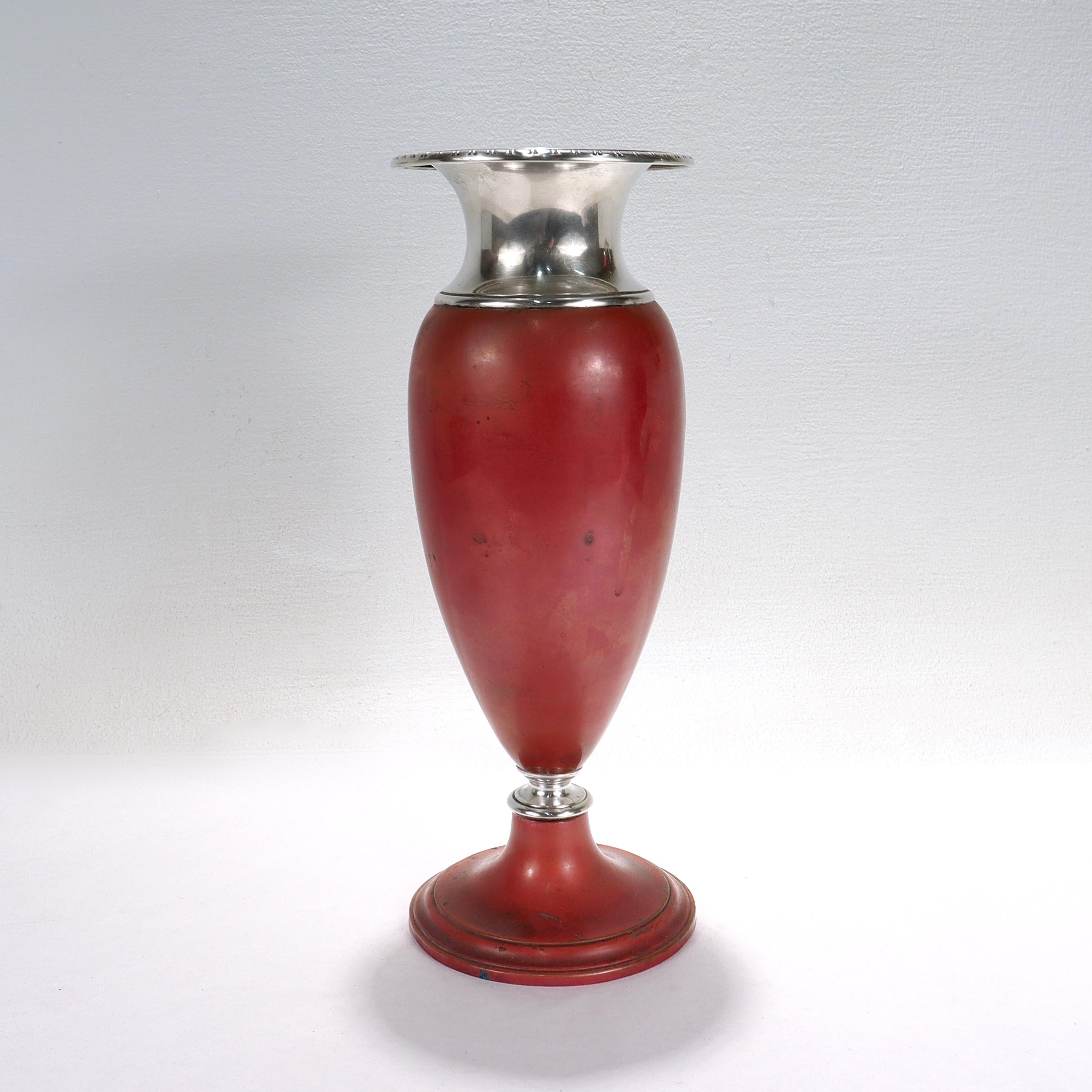 Grand vase Art déco La Pierre Babylonian Mixed Metals Sterling Silver & Copper Bon état - En vente à Philadelphia, PA
