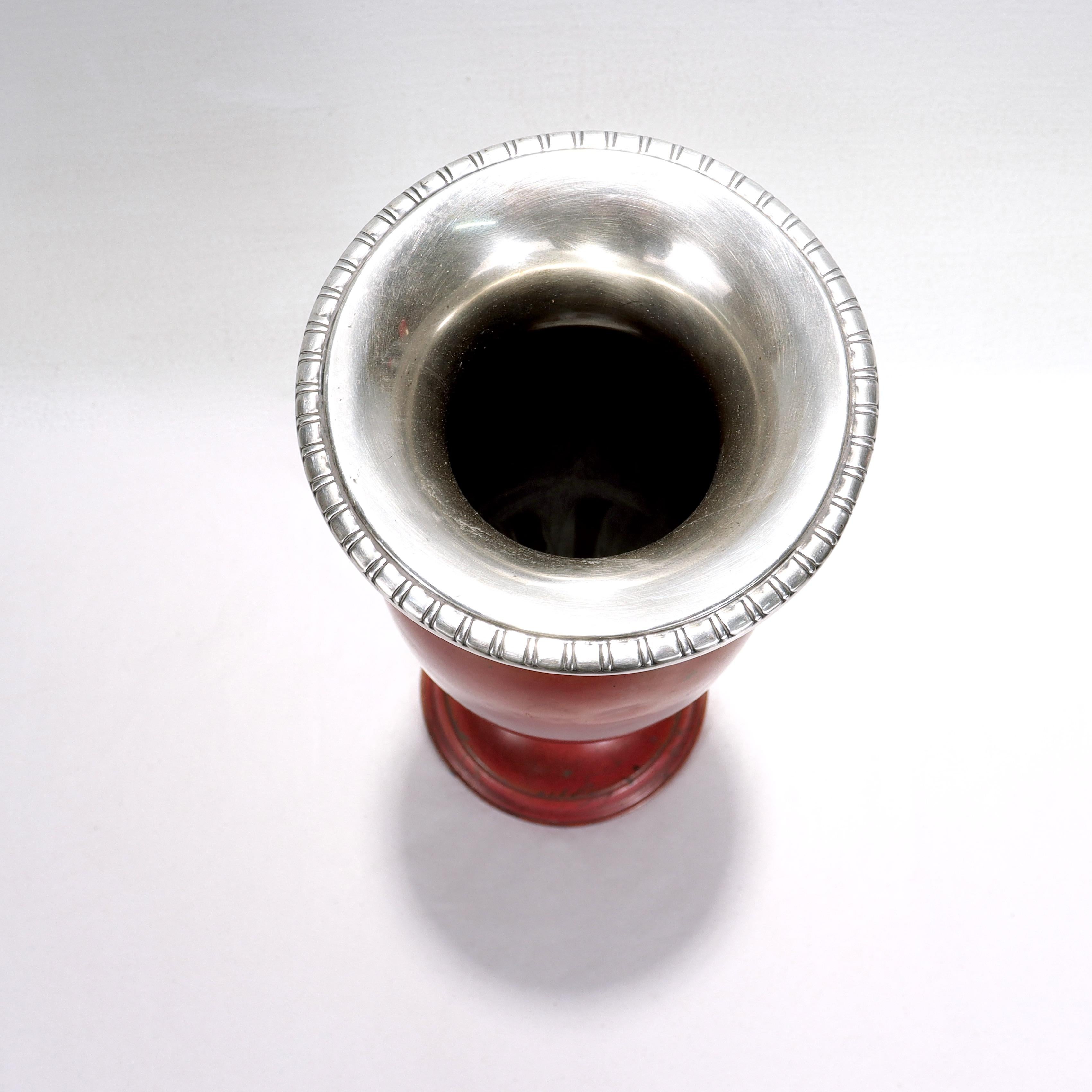Grande vaso Art Deco La Pierre Babylonian in metalli misti, argento sterling e rame in vendita 3