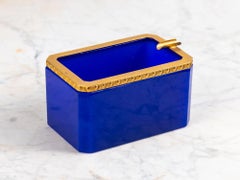 Großer Aschenbecher aus Lapislazuli-Opal mit Messingbeschlägen, Art Deco, Frankreich