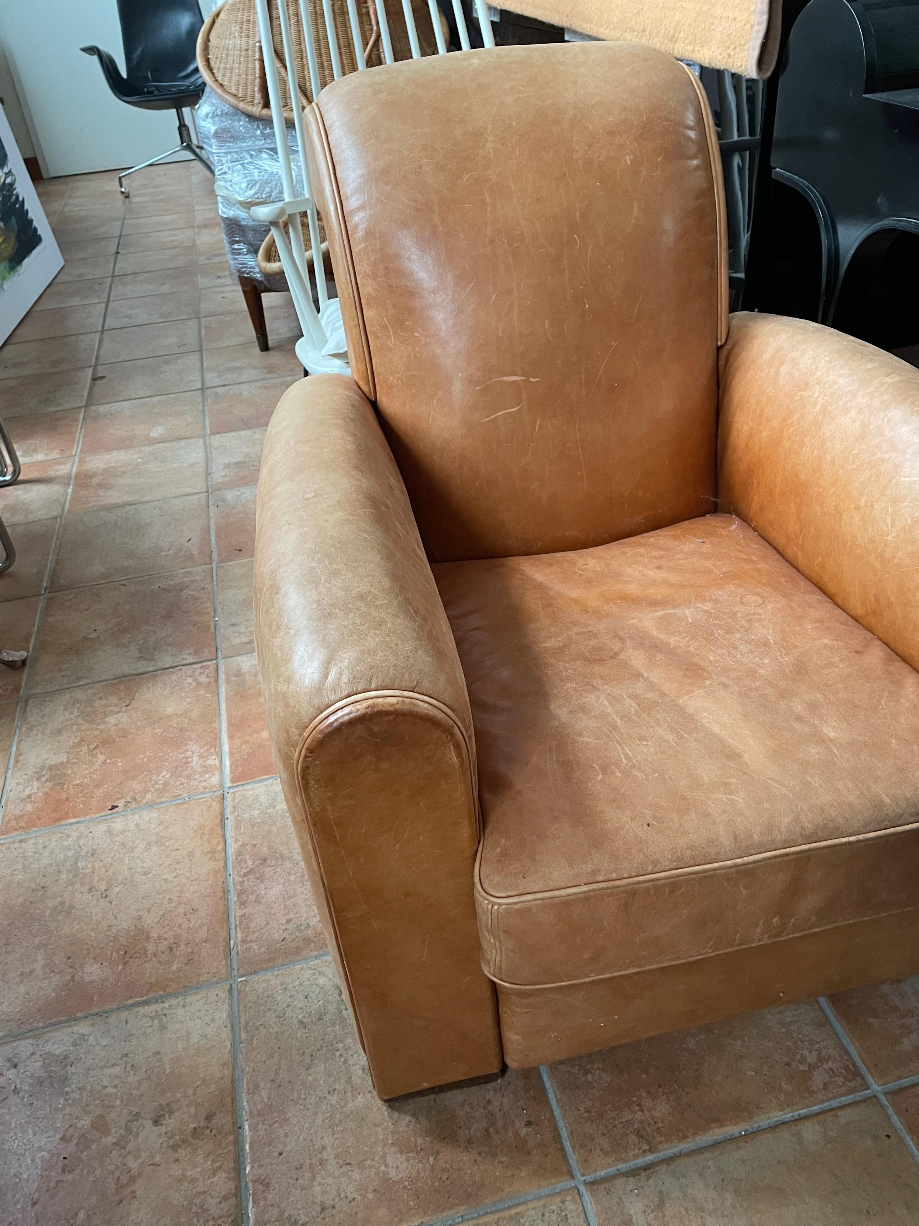 Large Art Déco Leather Club Chair. France 1930s. For Sale 6