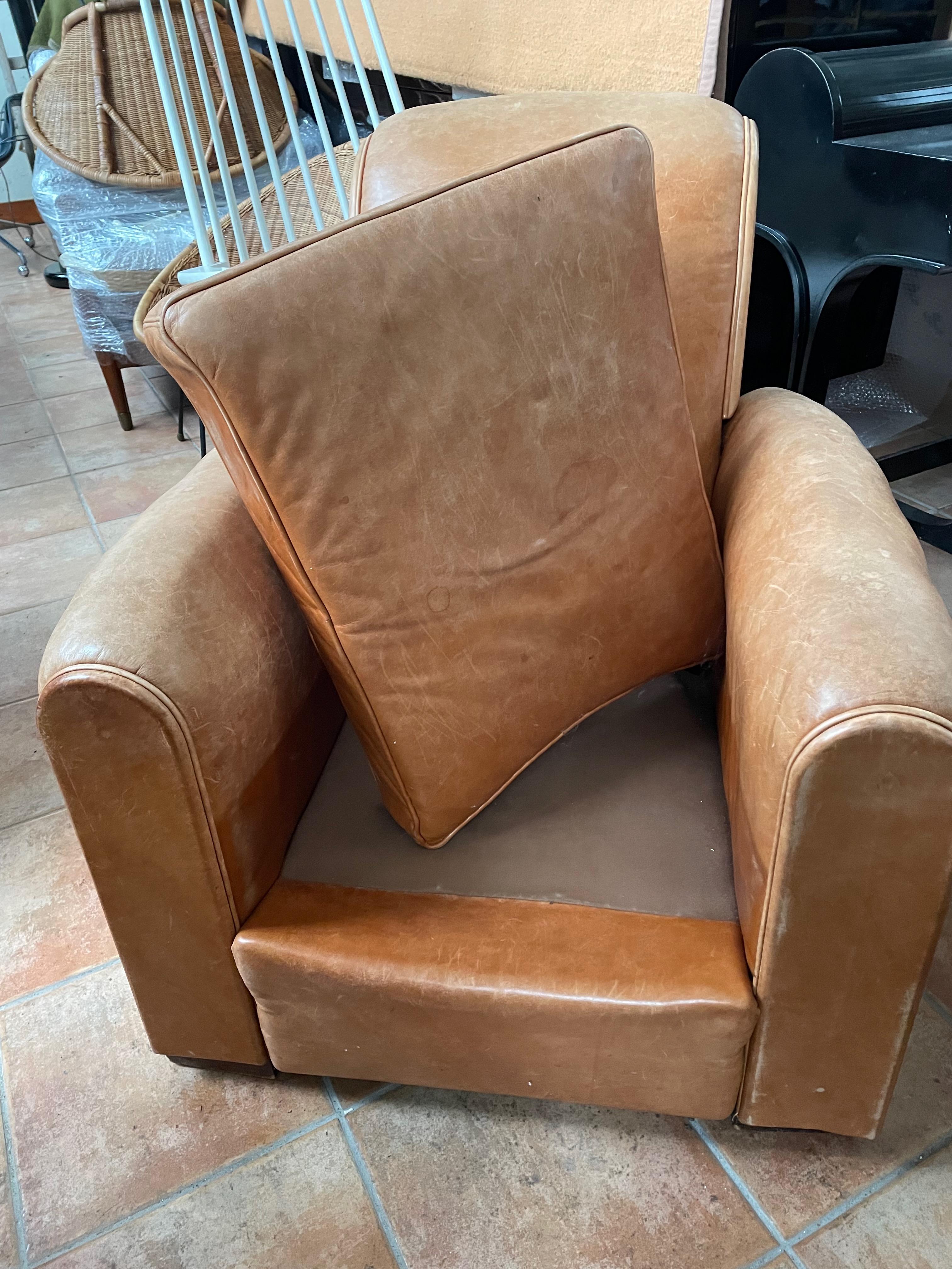 Large Art Déco Leather Club Chair. France 1930s. For Sale 9