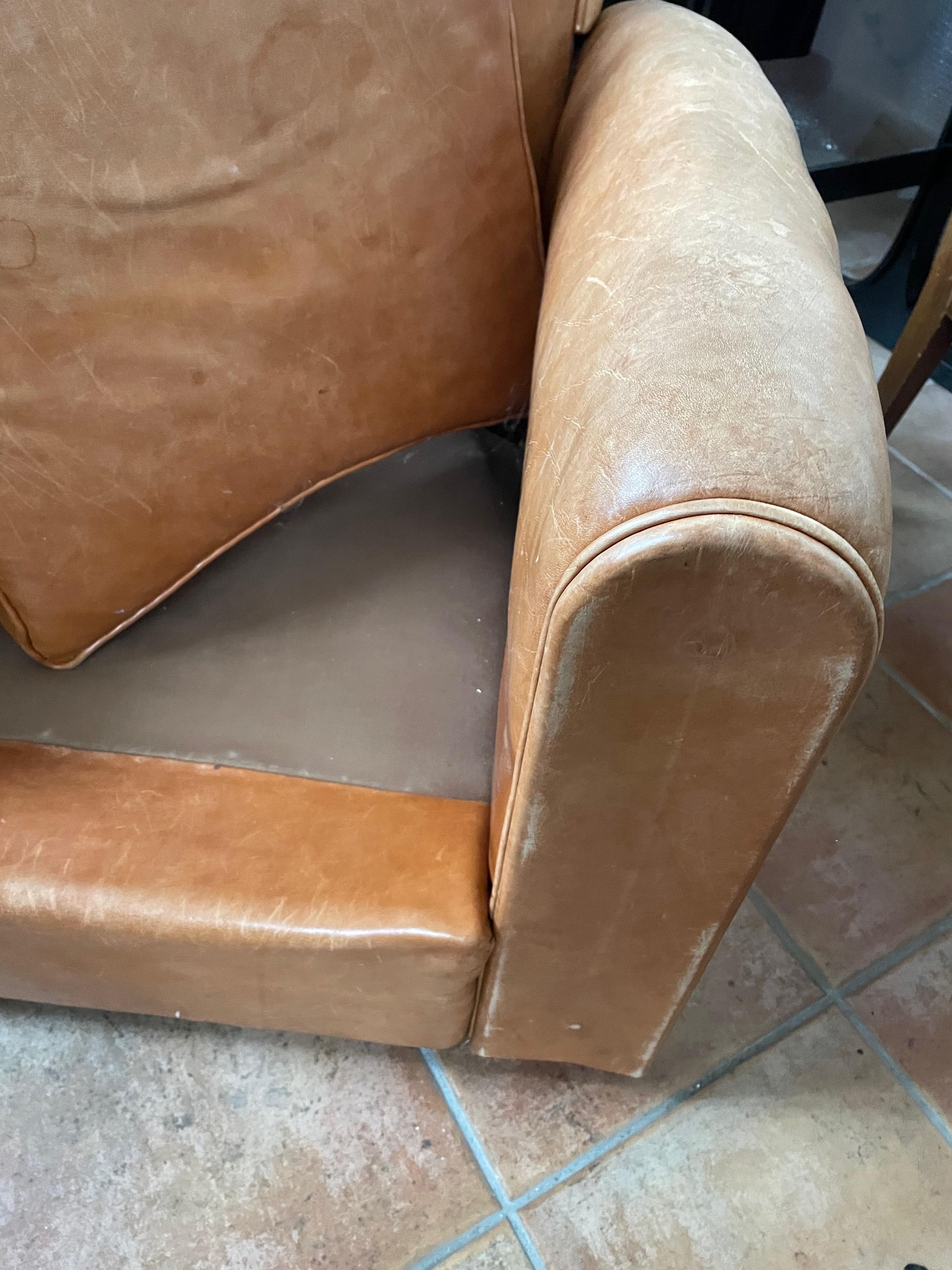 Large Art Déco Leather Club Chair. France 1930s. For Sale 10