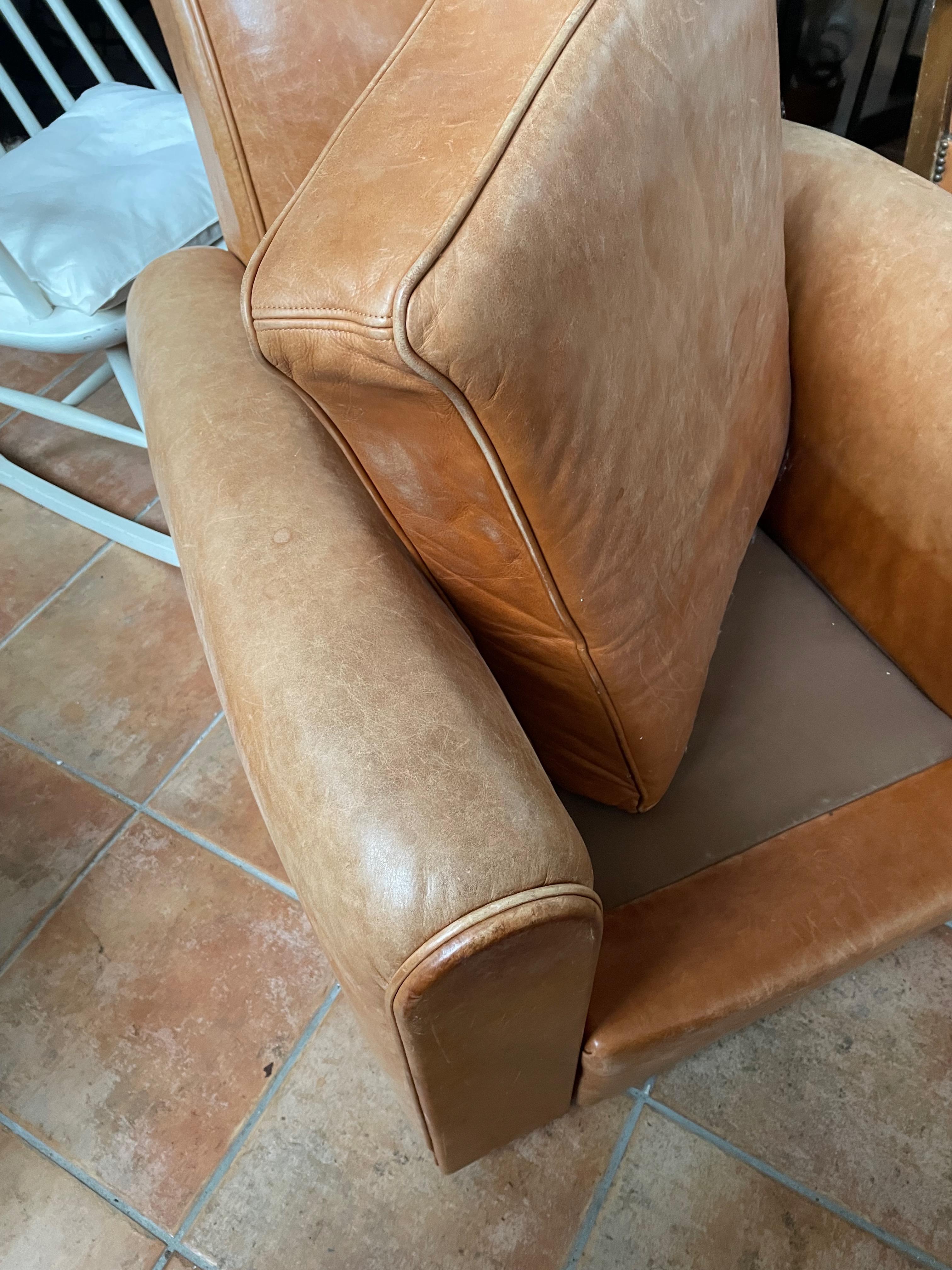 Large Art Déco Leather Club Chair. France 1930s. For Sale 11