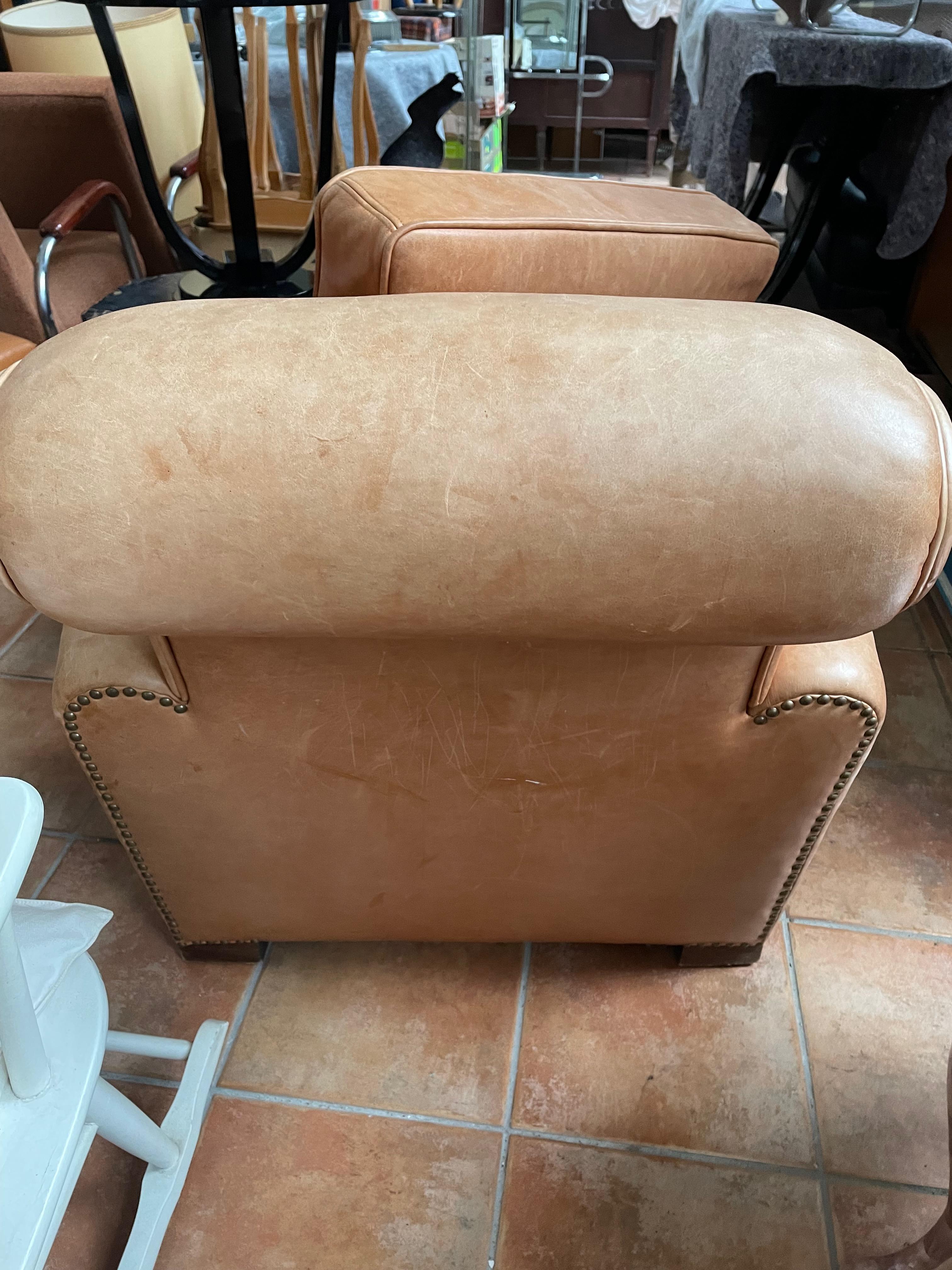 Large Art Déco Leather Club Chair. France 1930s. For Sale 13