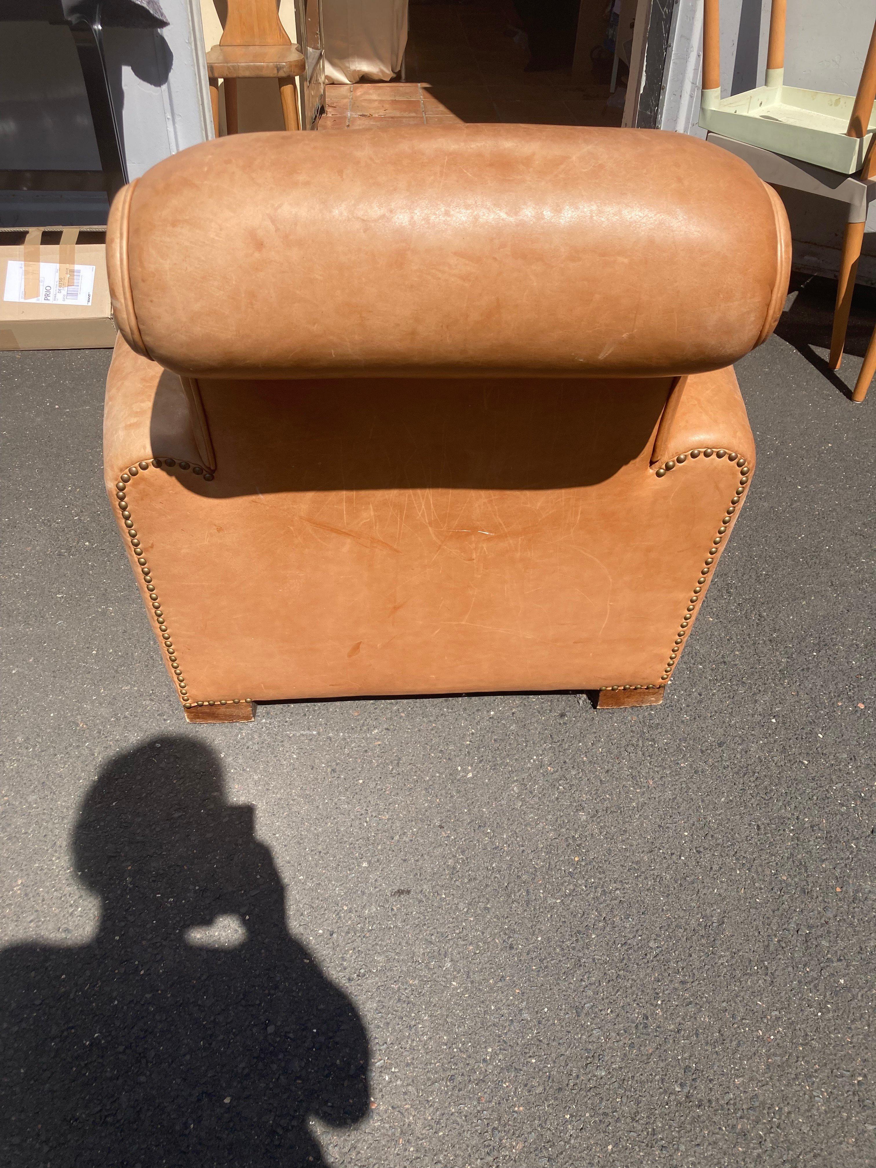 Art Deco Large Art Déco Leather Club Chair. France 1930s. For Sale