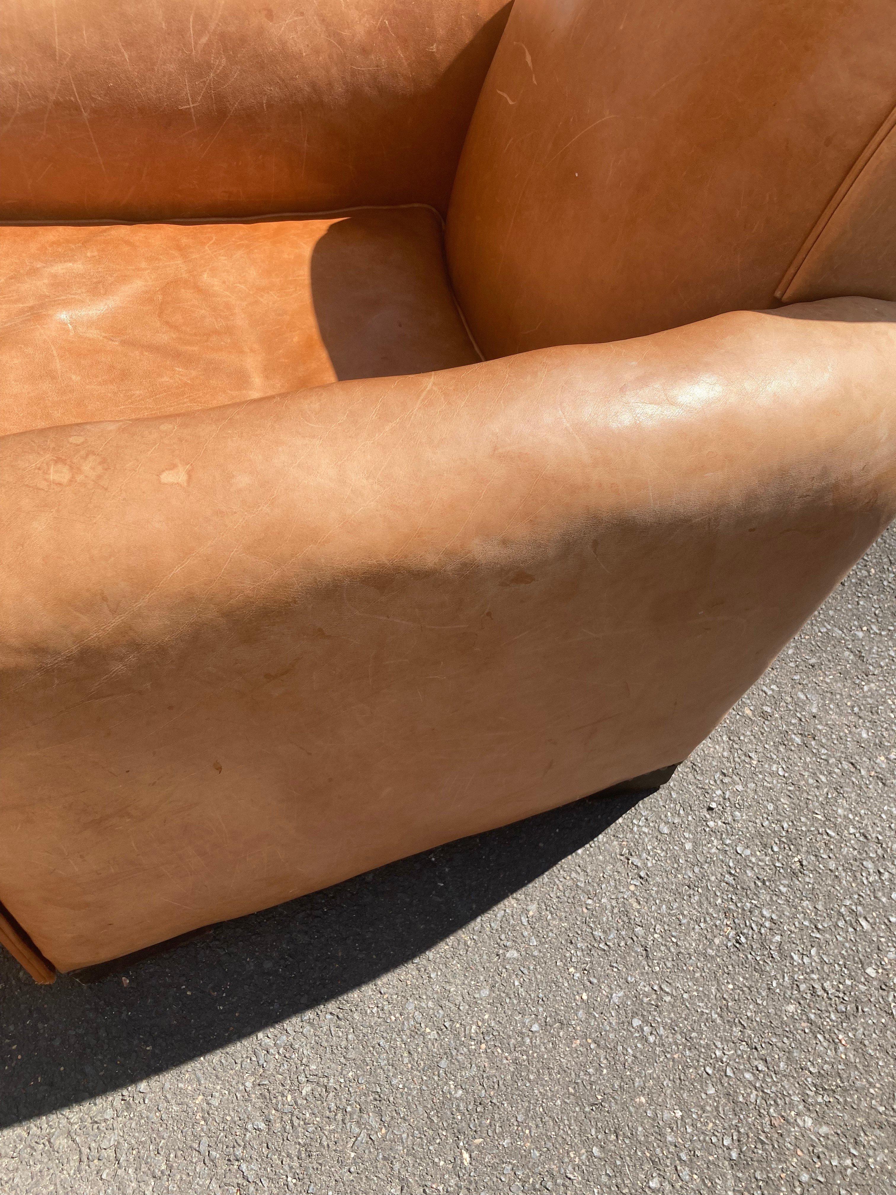 Hand-Crafted Large Art Déco Leather Club Chair. France 1930s. For Sale