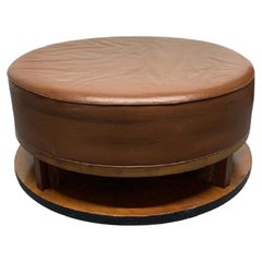 Large Art Deco Leather Walnut Ottoman