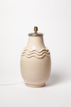 Large art deco light pink white ceramic table lamp by Kaza circa 1940 40 cm