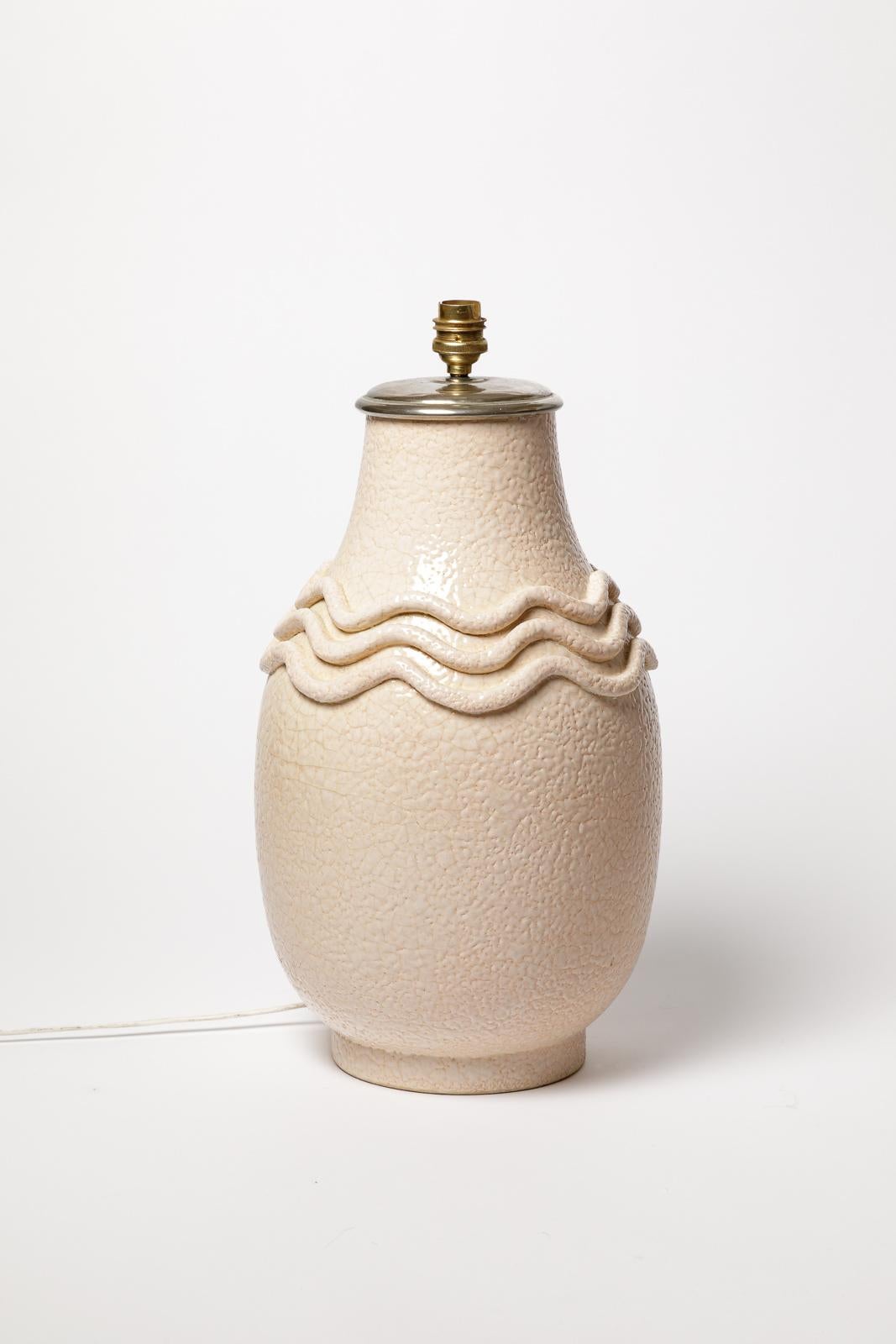 Art Deco Large art deco light pink white ceramic table lamp by Kaza circa 1940 40 cm For Sale