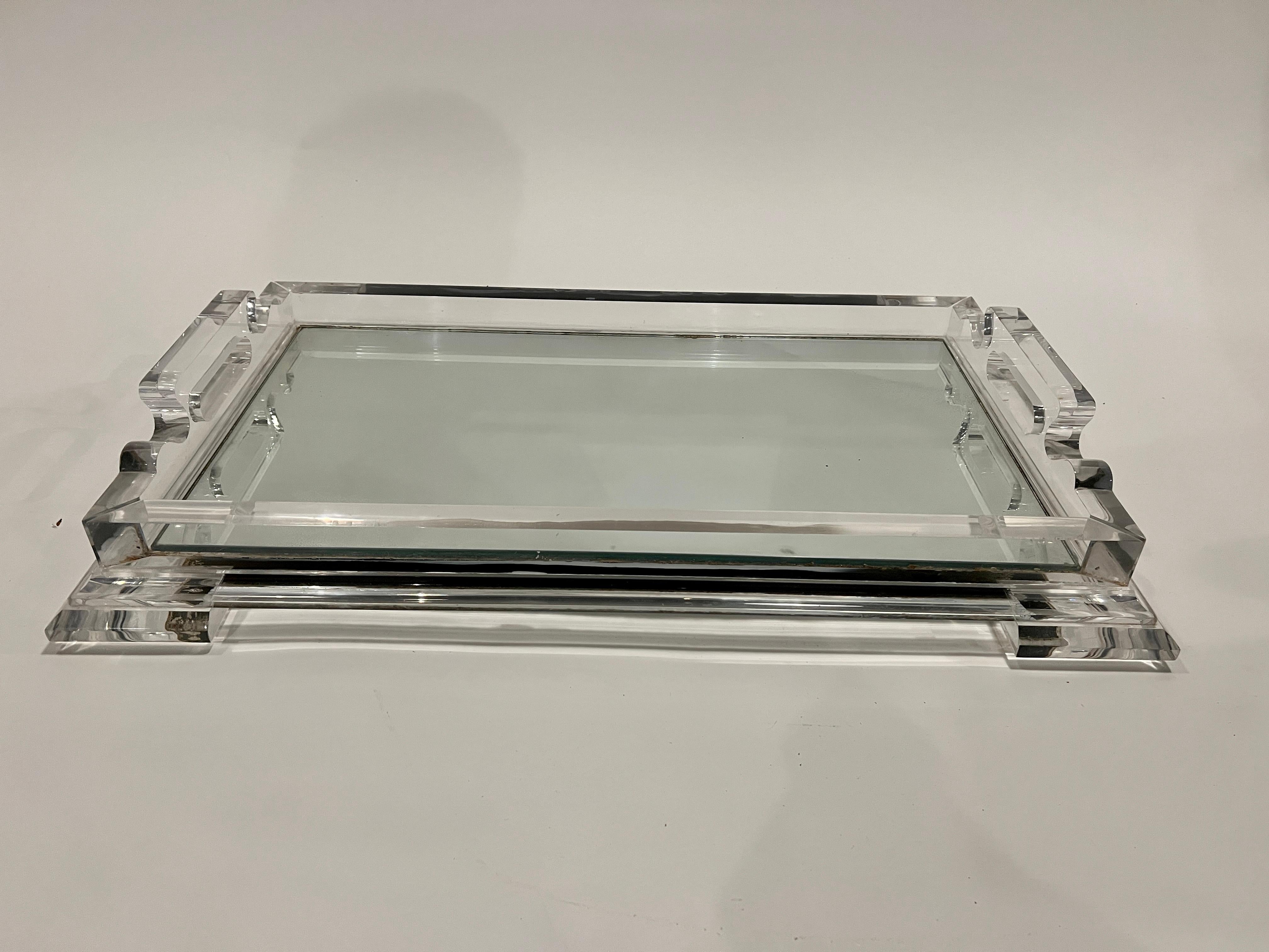 Large Art Deco Lucite and Mirror Tray For Sale 6