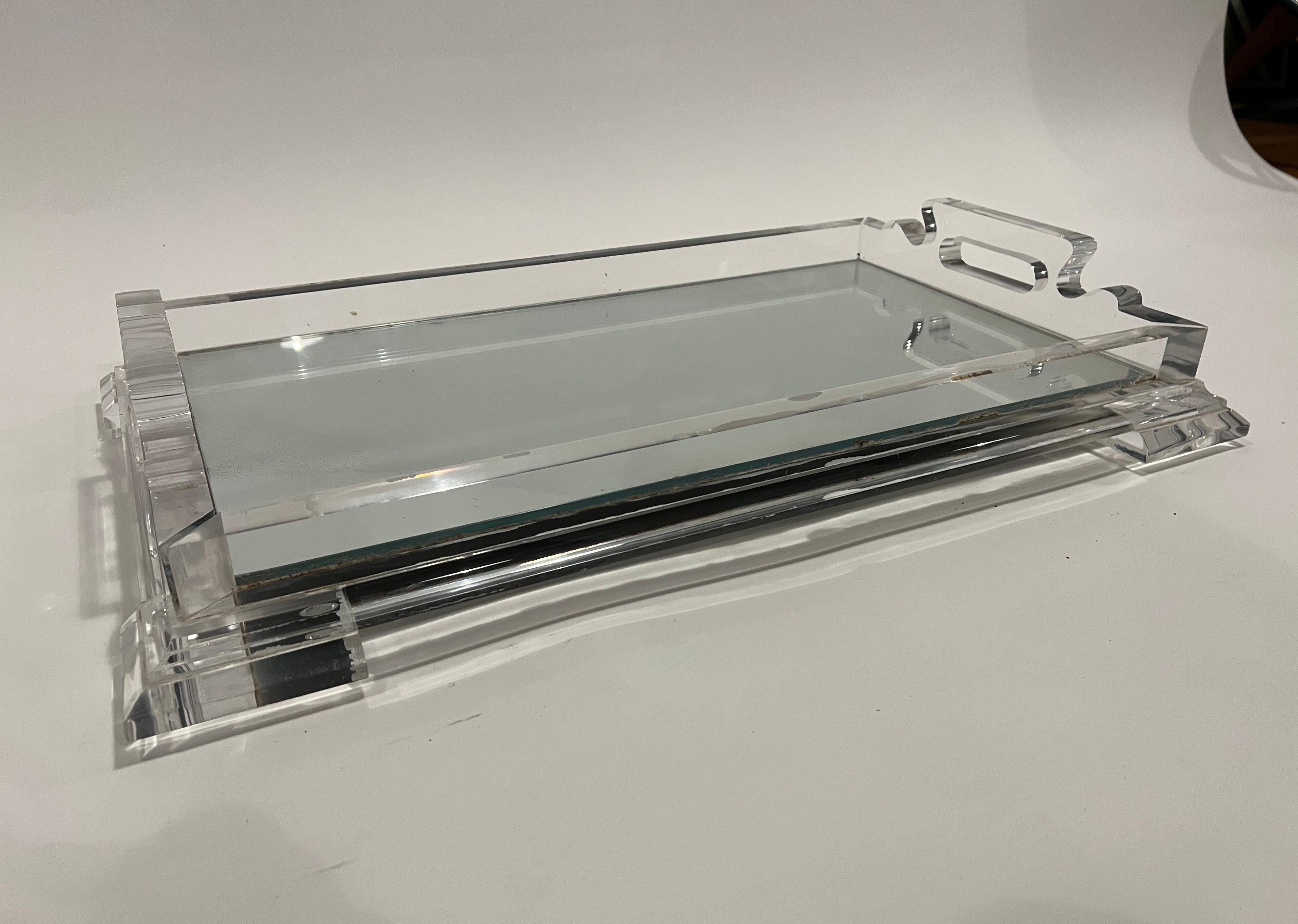 Large Art Deco Lucite and Mirror Tray In Good Condition For Sale In Chicago, IL