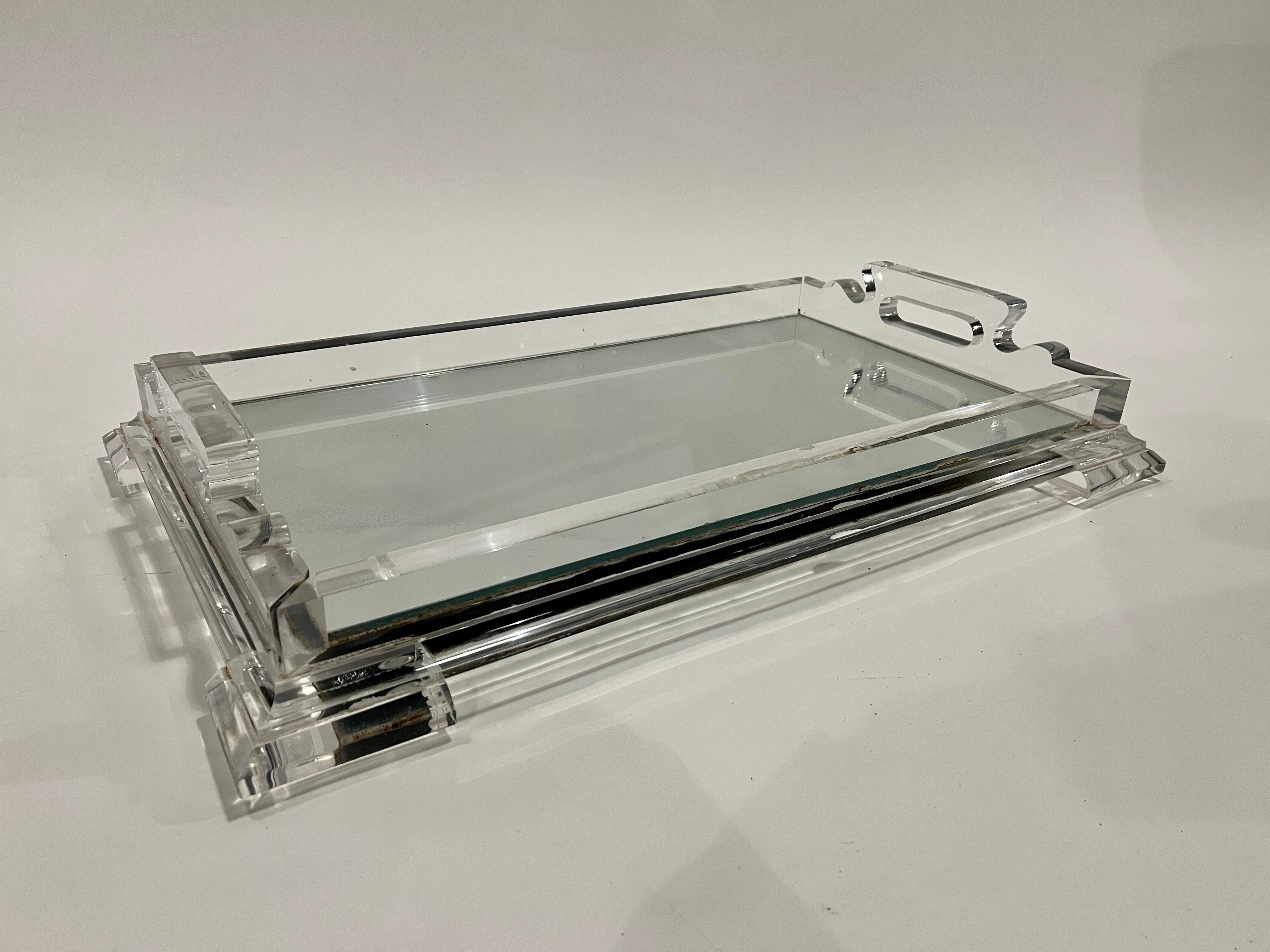 Mid-20th Century Large Art Deco Lucite and Mirror Tray For Sale