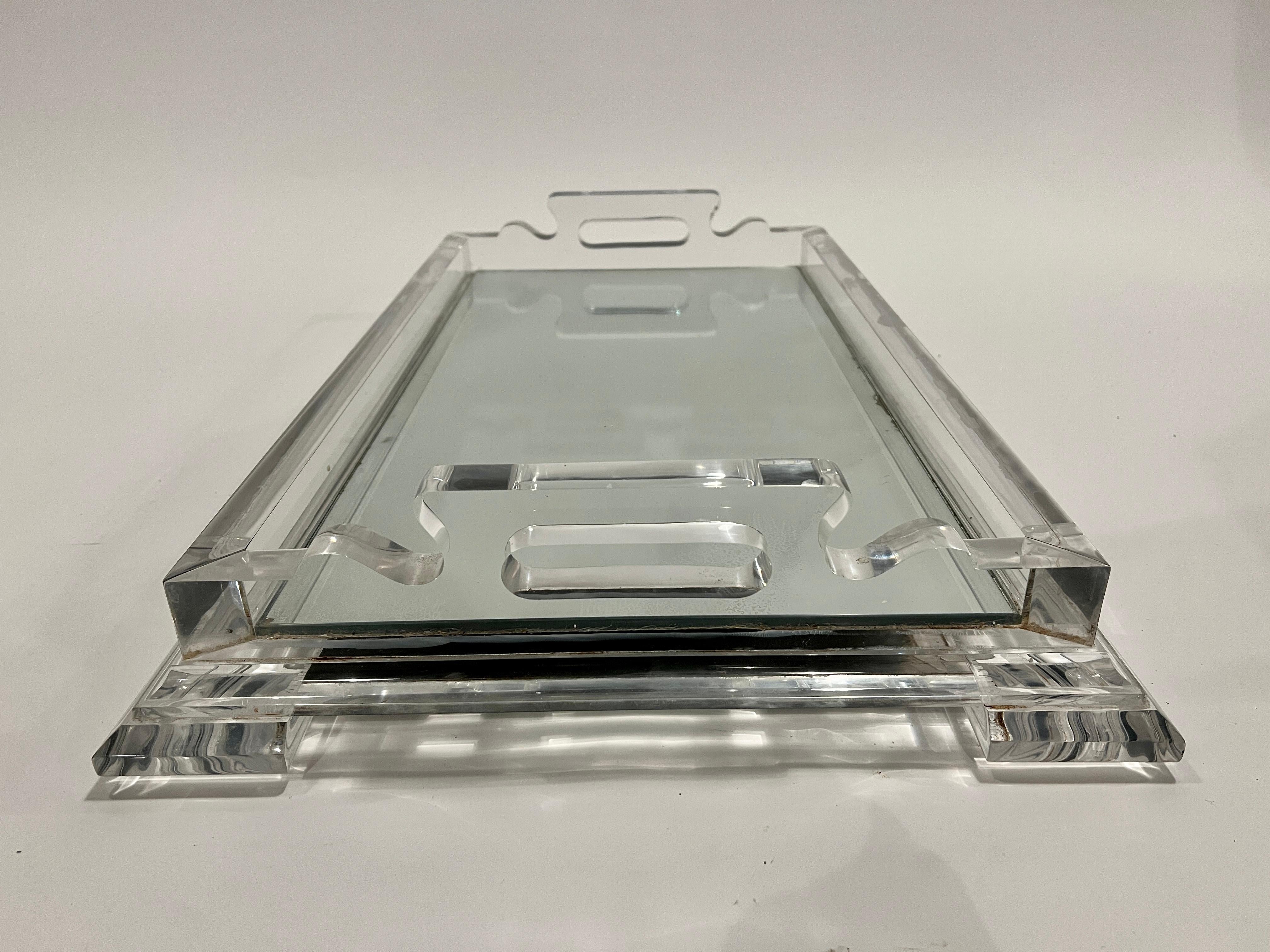 Large Art Deco Lucite and Mirror Tray For Sale 3