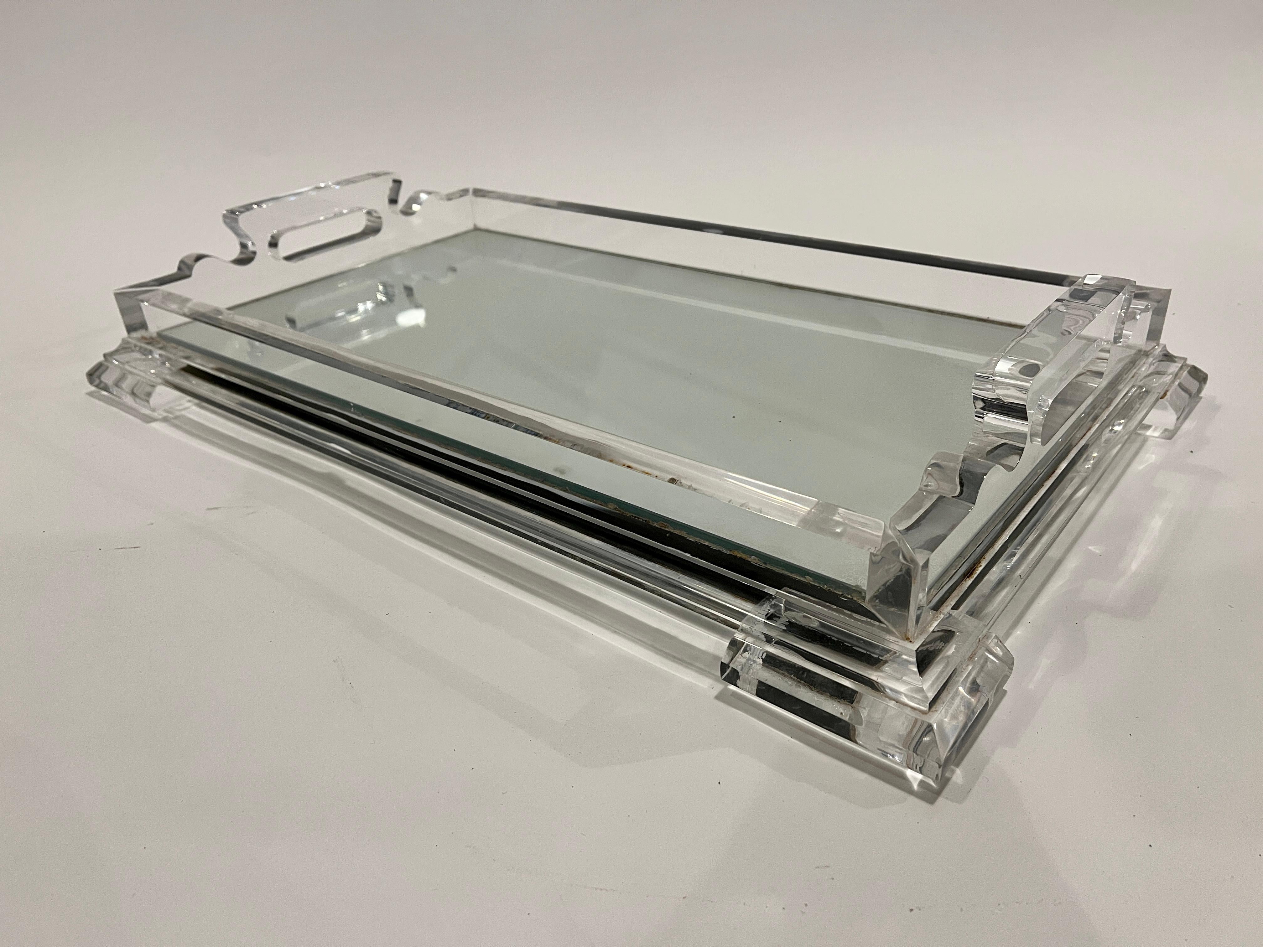 Large Art Deco Lucite and Mirror Tray For Sale 4