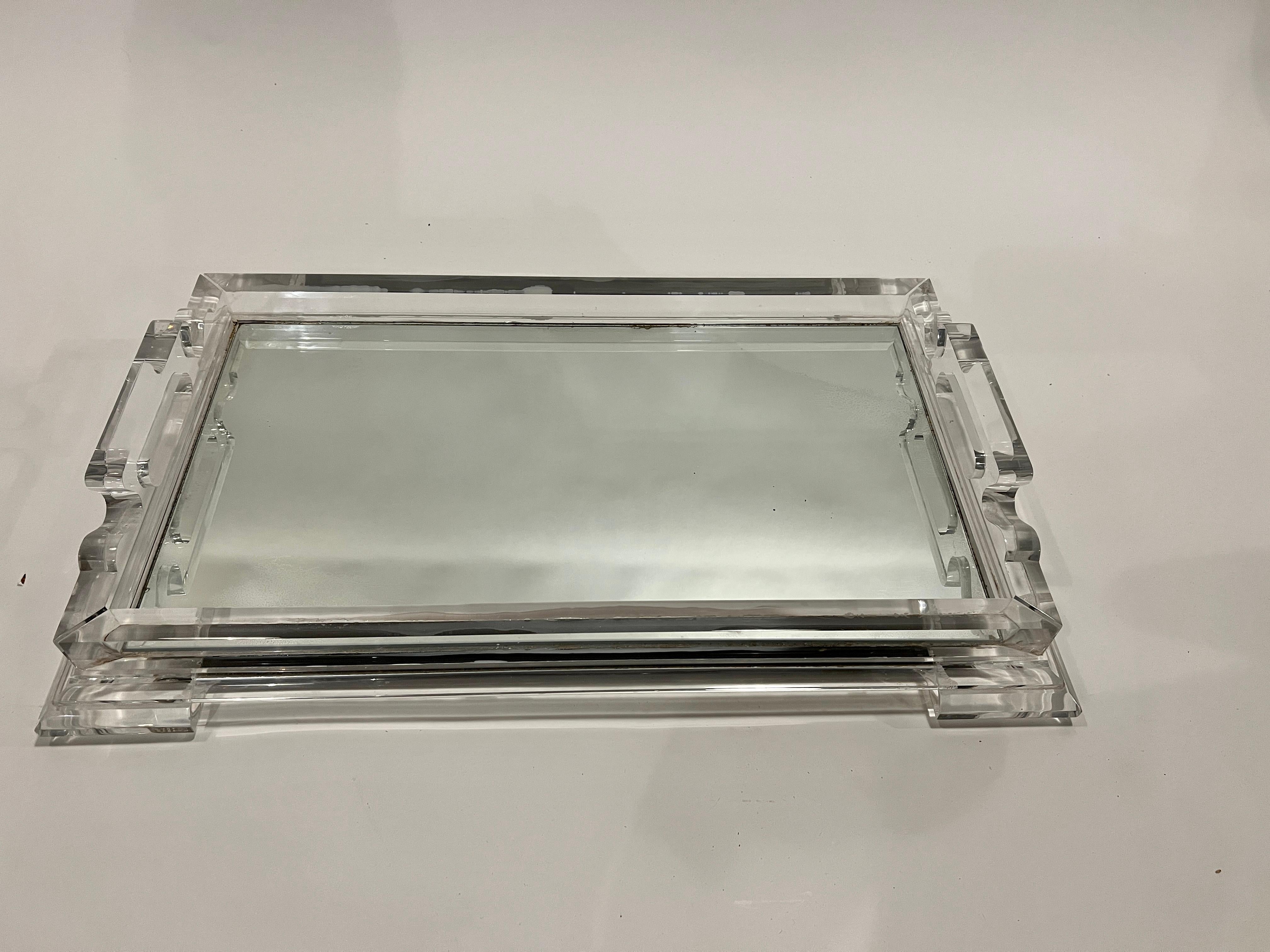 Large Art Deco Lucite and Mirror Tray For Sale 5
