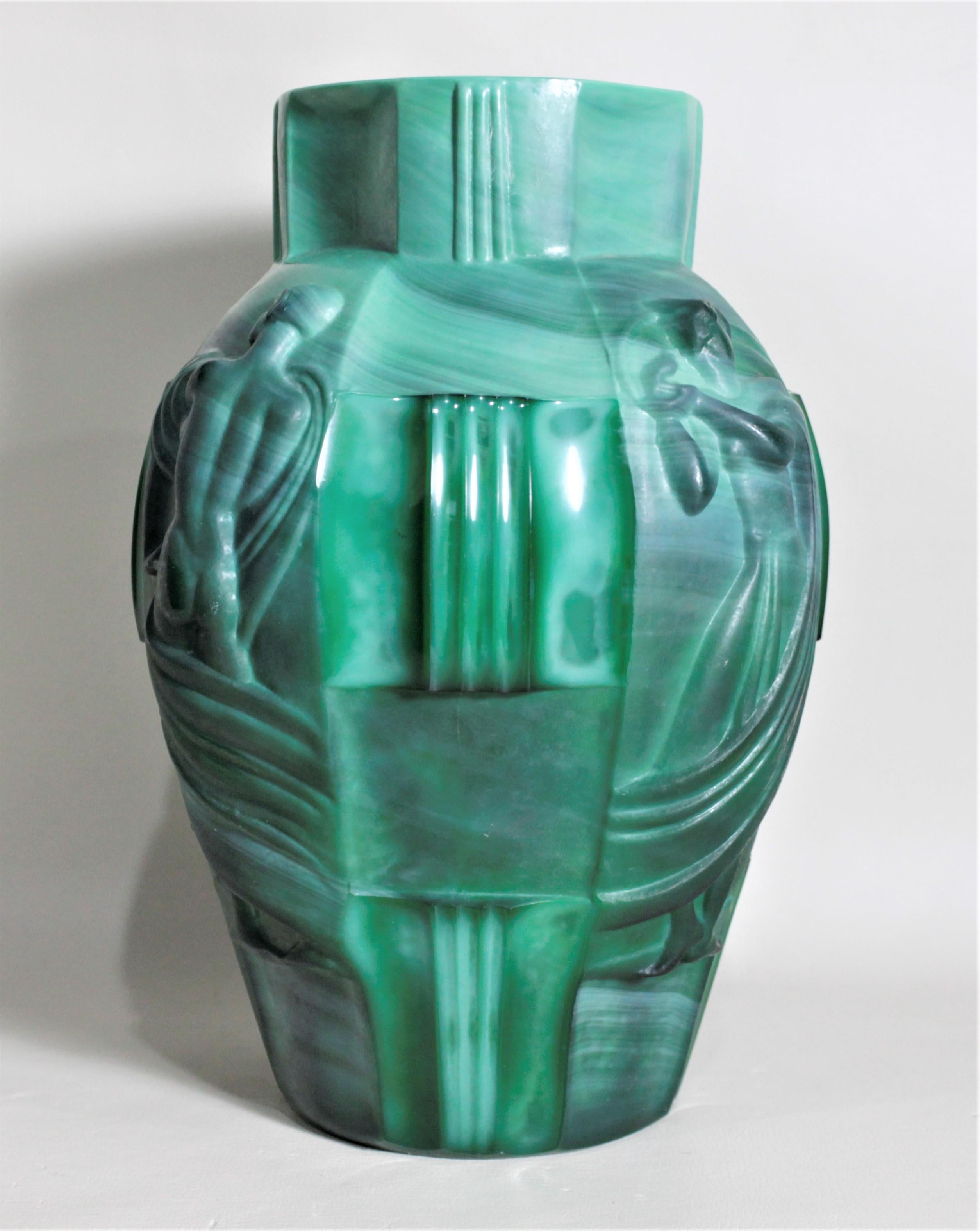 Czech Large Art Deco Malachite Vase with Neoclassical Figures
