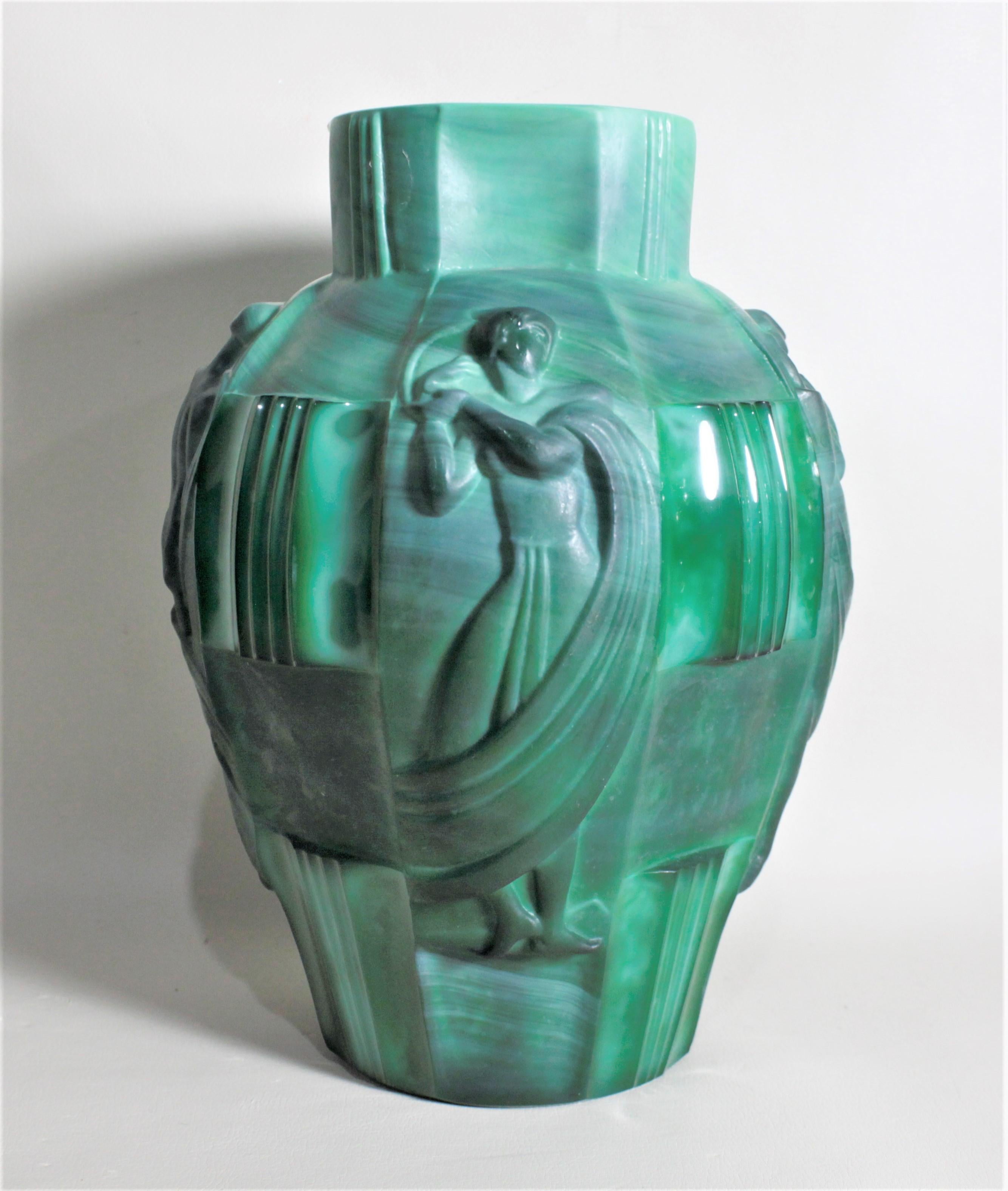 Molded Large Art Deco Malachite Vase with Neoclassical Figures