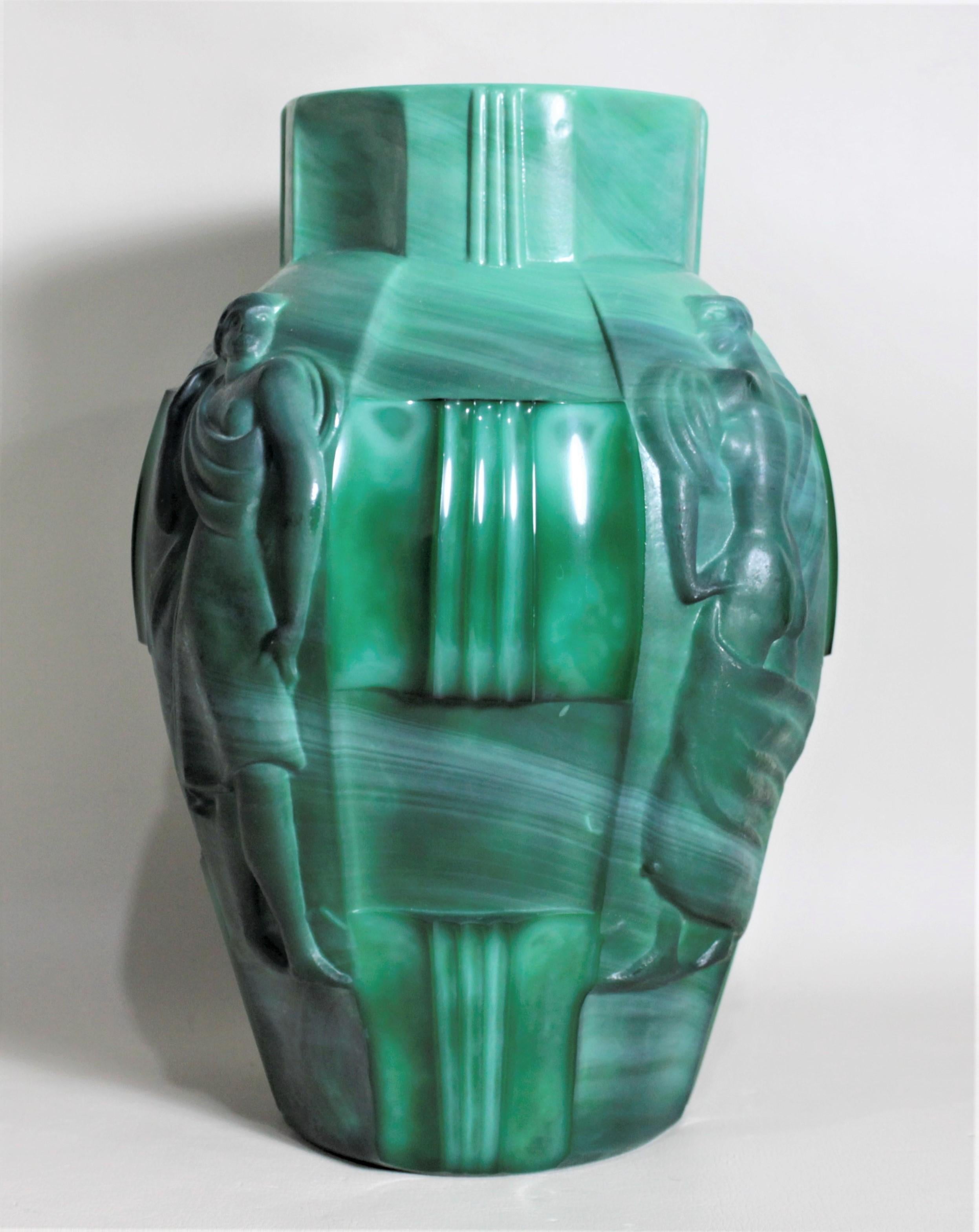 Large Art Deco Malachite Vase with Neoclassical Figures In Good Condition In Hamilton, Ontario