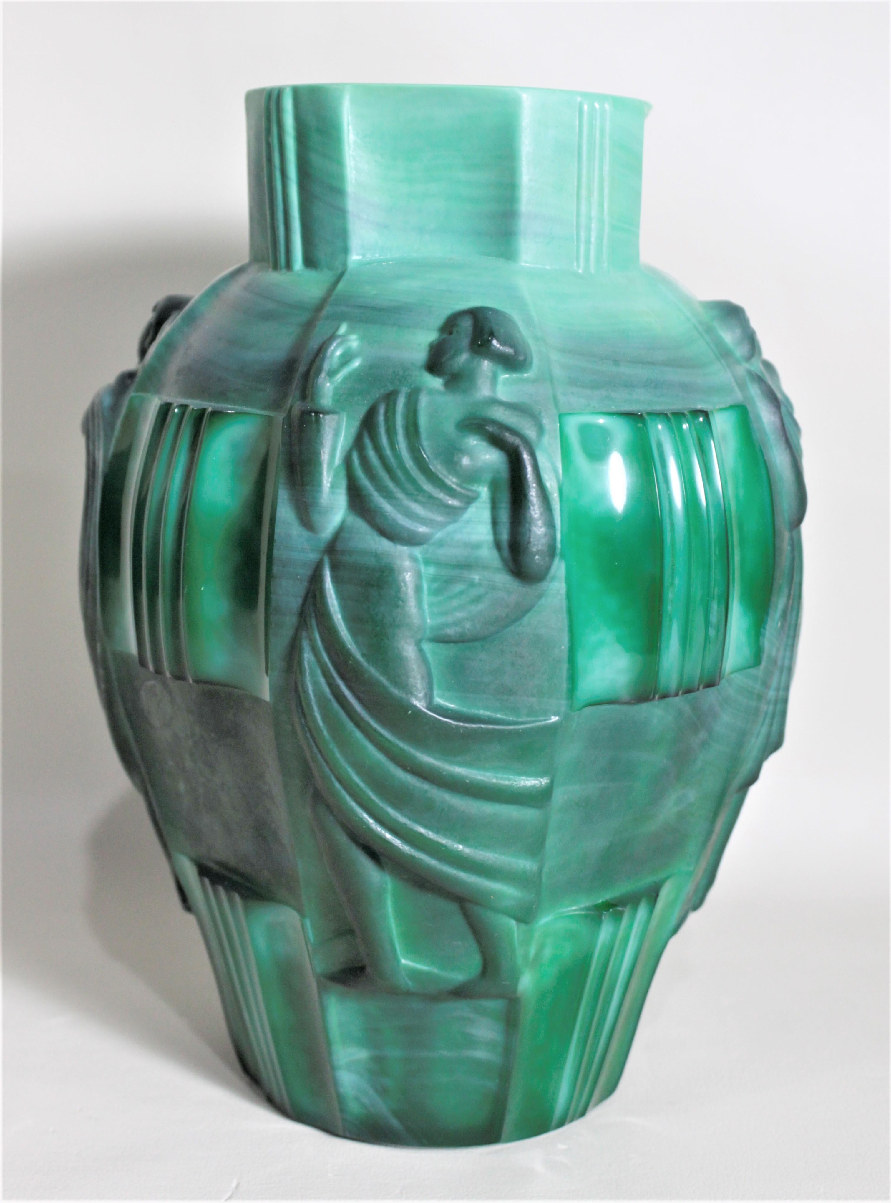 20th Century Large Art Deco Malachite Vase with Neoclassical Figures