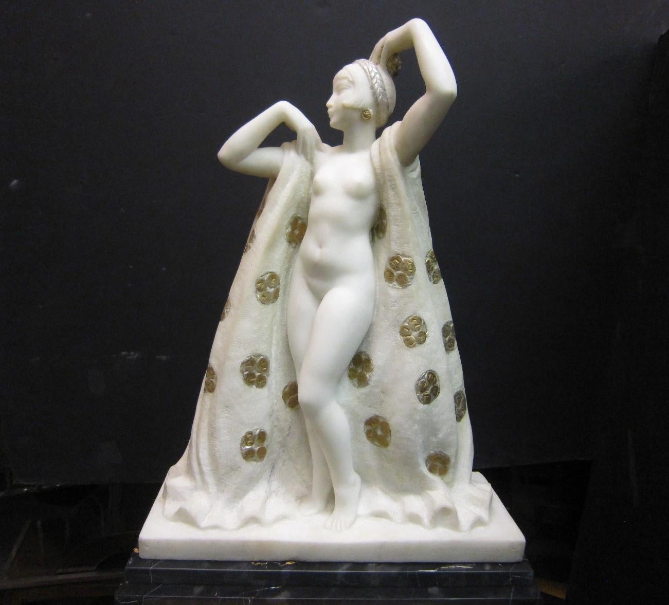 Large Art Deco Marble Sculpture of a Nude with Cloak, Signed Louis Botinelly 5
