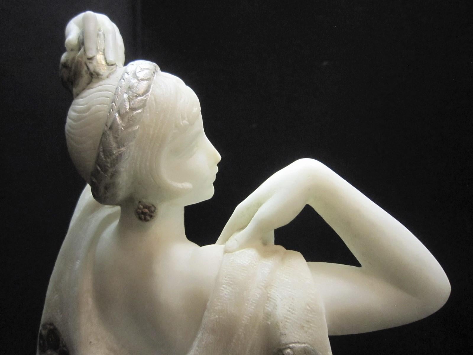 Large Art Deco Marble Sculpture of a Nude with Cloak, Signed Louis Botinelly 8