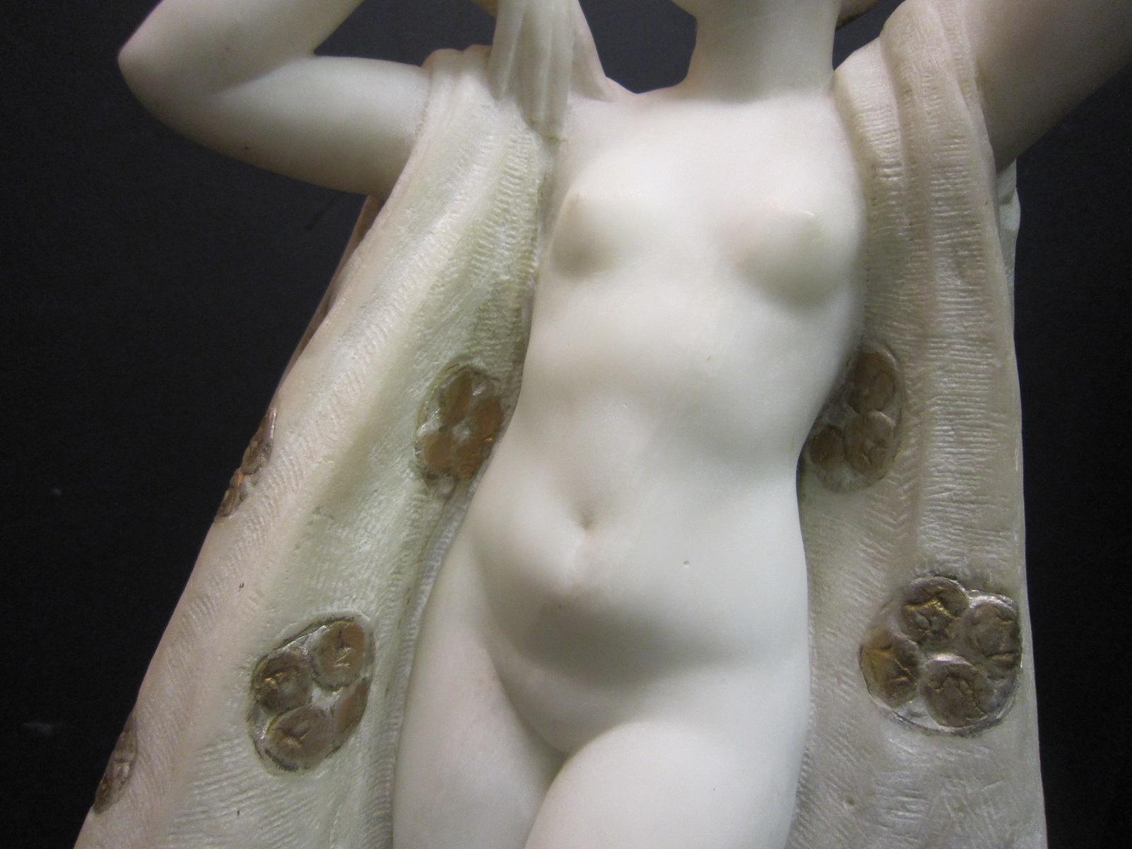 Large Art Deco Marble Sculpture of a Nude with Cloak, Signed Louis Botinelly In Good Condition In New York City, NY