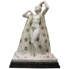 Large Art Deco Marble Sculpture of a Nude with Cloak, Signed Louis Botinelly
